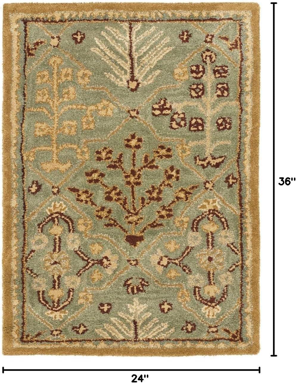 SAFAVIEH Antiquity Trafford Floral Geometric Wool Area Rug, Light Blue/Gold, 2' x 3'