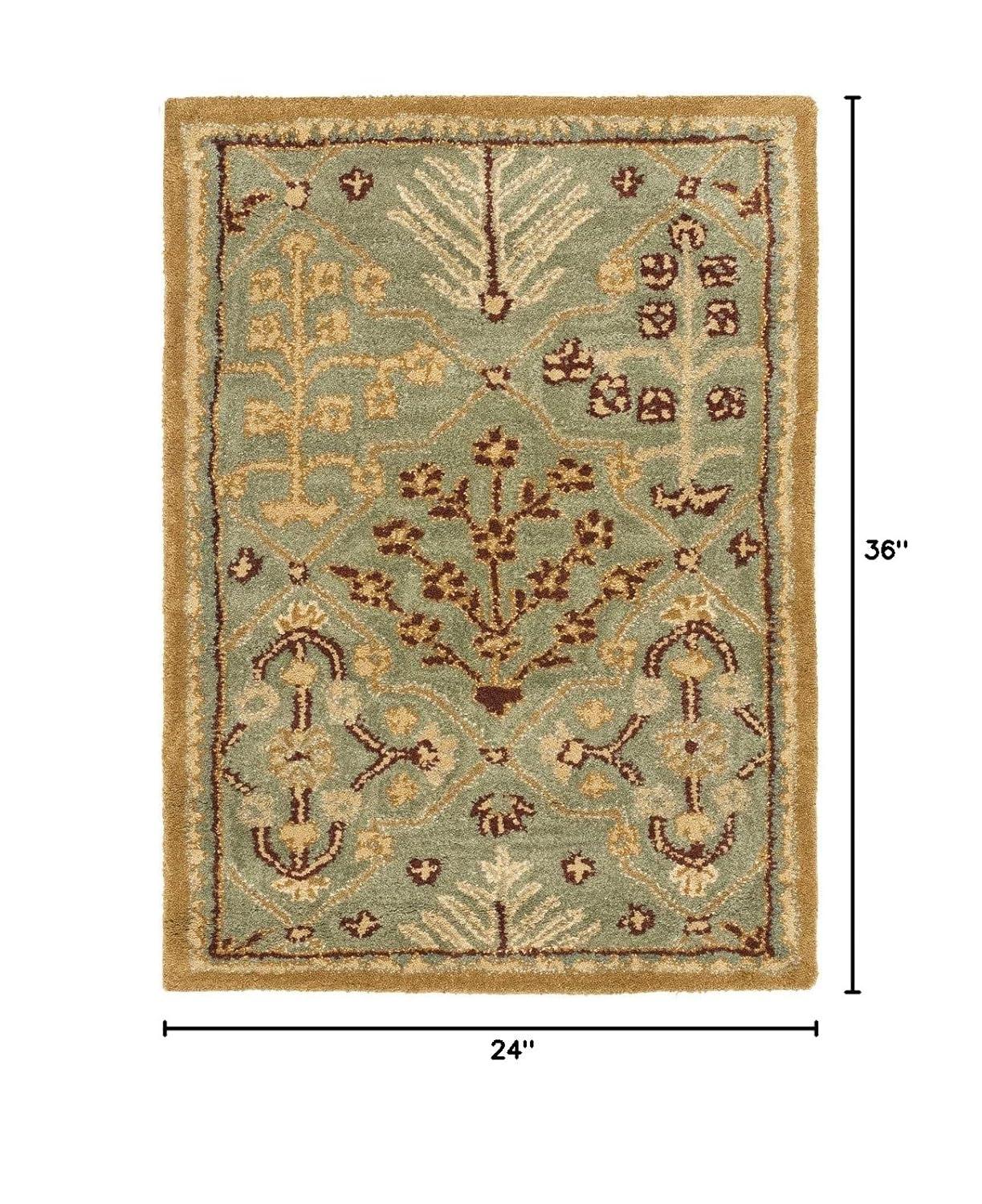 SAFAVIEH Antiquity Trafford Floral Geometric Wool Area Rug, Light Blue/Gold, 2' x 3'