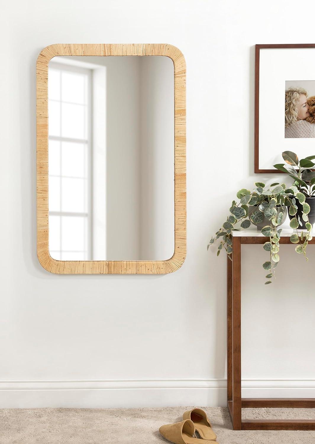 Natural Rattan Rectangular Wall Mirror with Rounded Corners