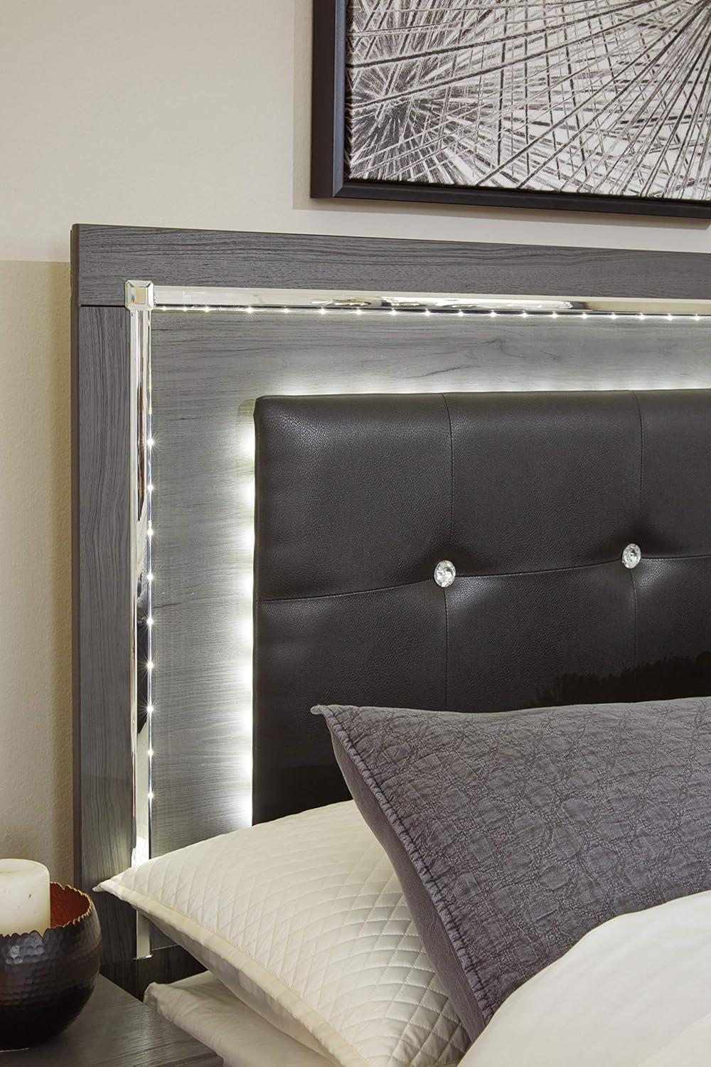 Glam Gray Tufted Faux Leather King Headboard with LED Lights