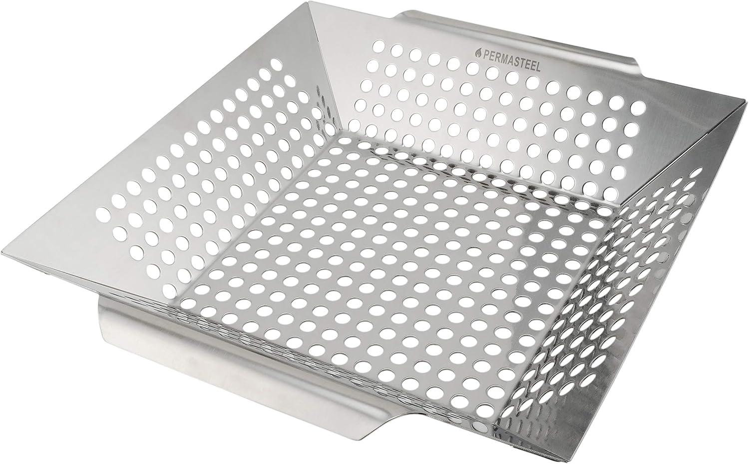 12" Square Stainless Steel Heavy Duty Grilling Basket