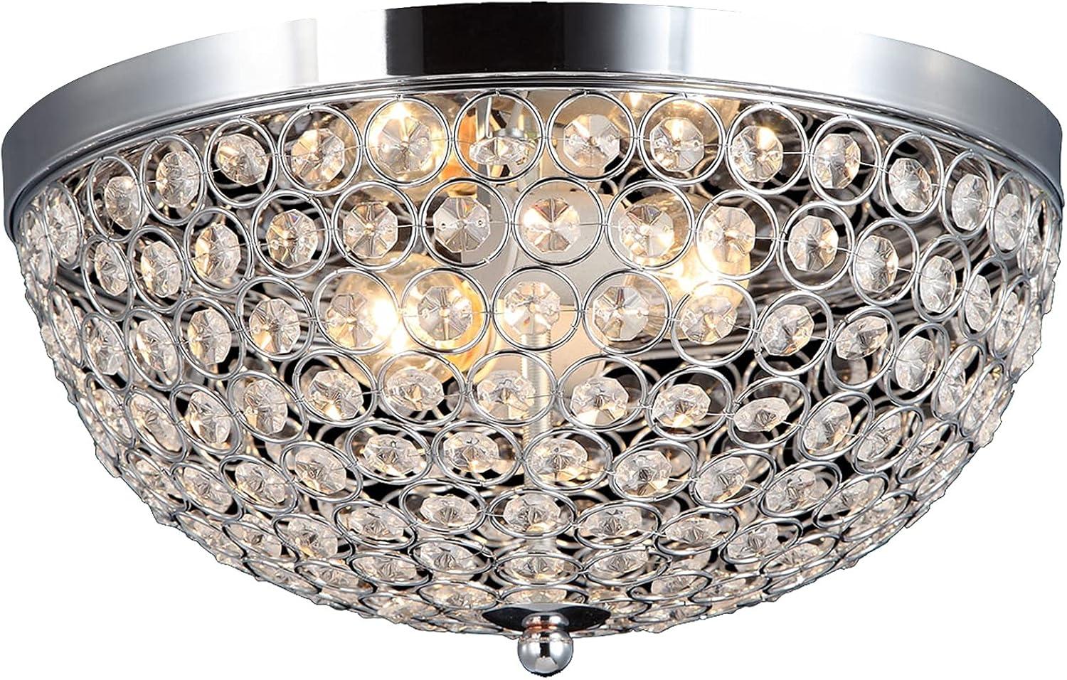 Elegant Designs Elipse Crystal 13" Modern Metal 2 Light Bowl Shaped Ceiling Flush Mount Fixture, Chrome