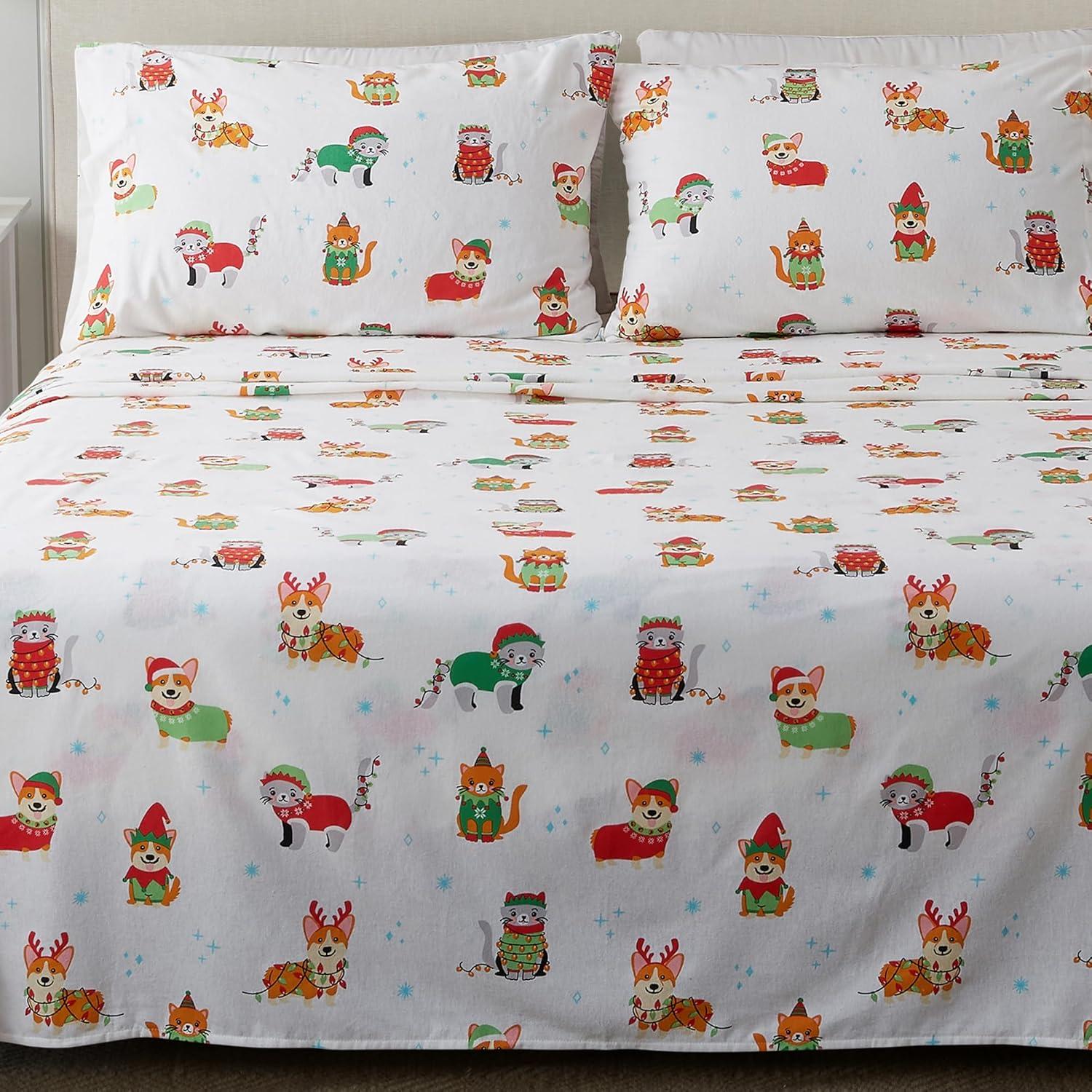 100% Cotton Christmas Flannel Sheets - Great Bay Home