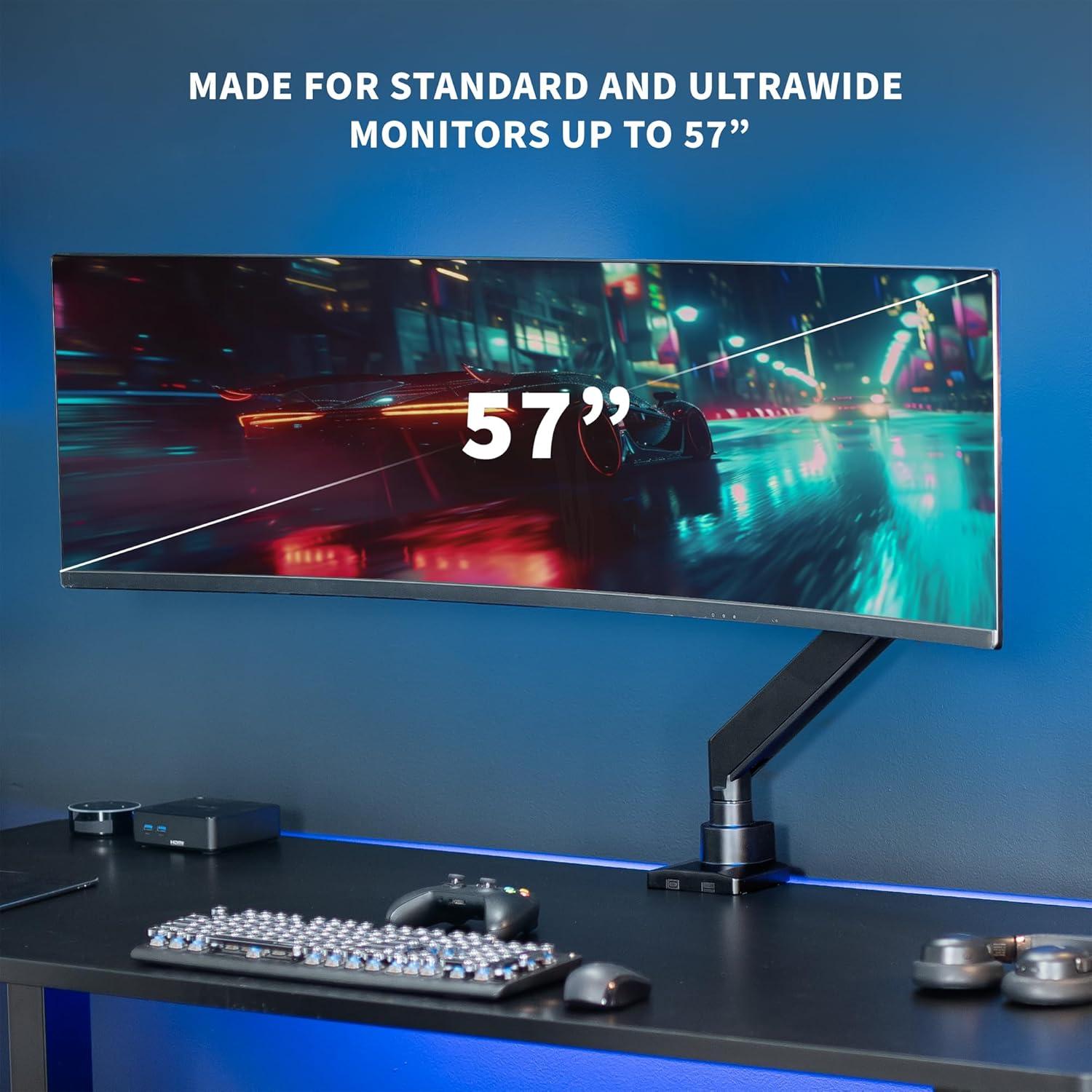 Black Steel Ultrawide Monitor Arm with Riser