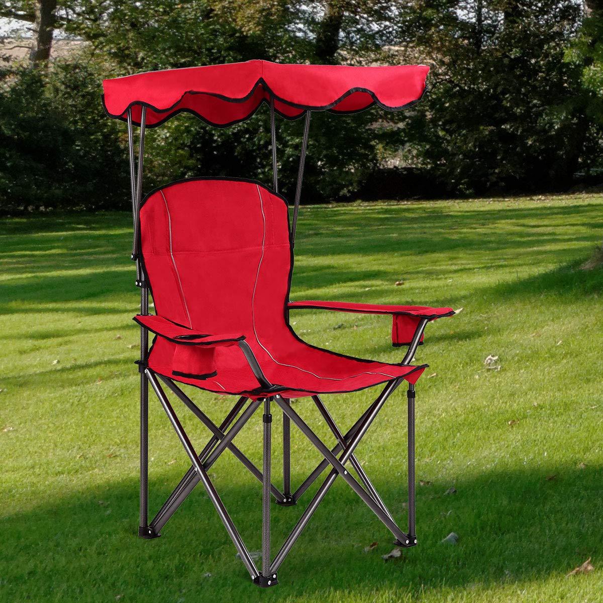 Arlmont & Co. Portable Folding Beach Canopy Chair With Cup Holders