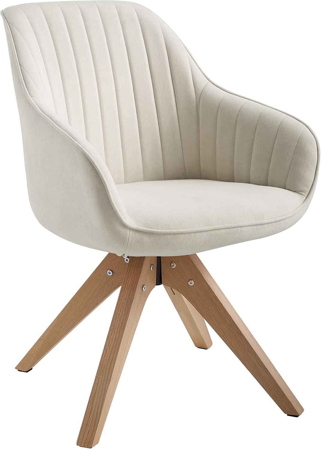Off-White Fabric and Wood Swivel Accent Chair