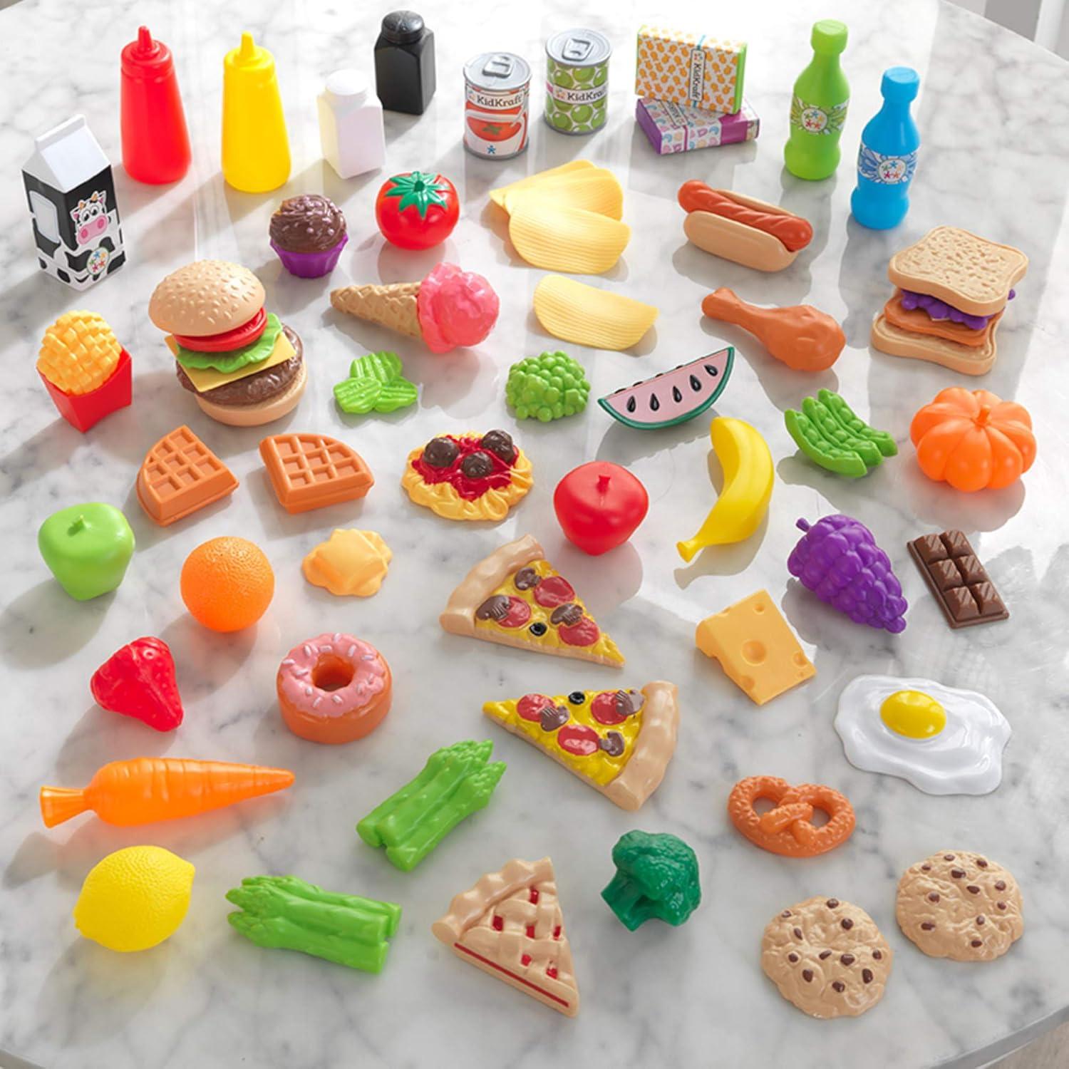 KidKraft 65-Piece Plastic Play Food Set for Play Kitchens, Fruits, Veggies, Sweets, & More