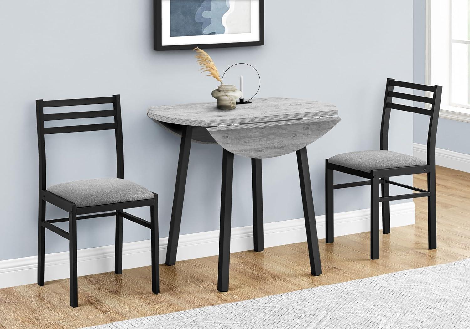 Monarch Specialties Dining Table Set 3pcs Set Small 35 inch Drop Leaf Kitchen Black Metal Grey Laminate Contemporary Modern