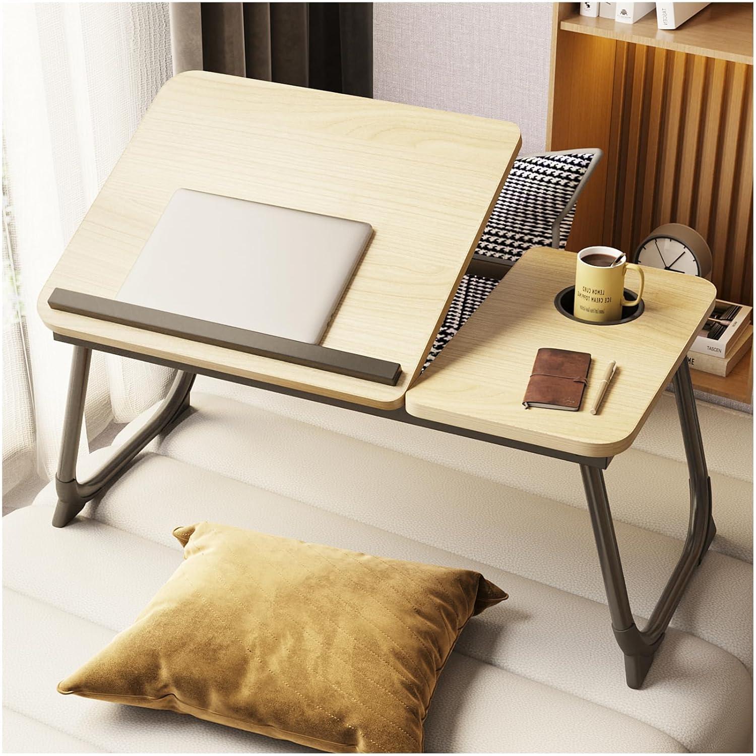 Bed Desk for Laptop, Foldable Laptop Table for Bed and Sofa, Bed Trays for Eating and Laptops with Cup Holder, 5 Levels of Adjustable Height
