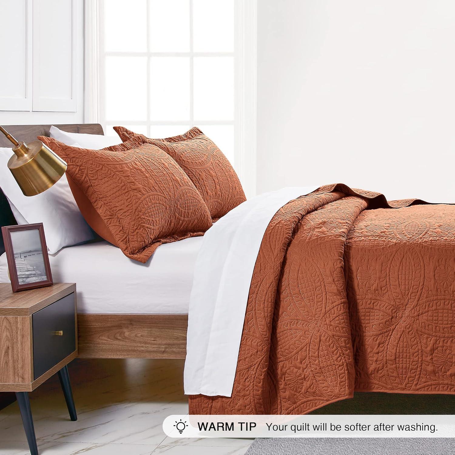 Queen Bed  Bedspreads 3 Piece Coin Pattern Umber - 3 Piece - Full - Queen