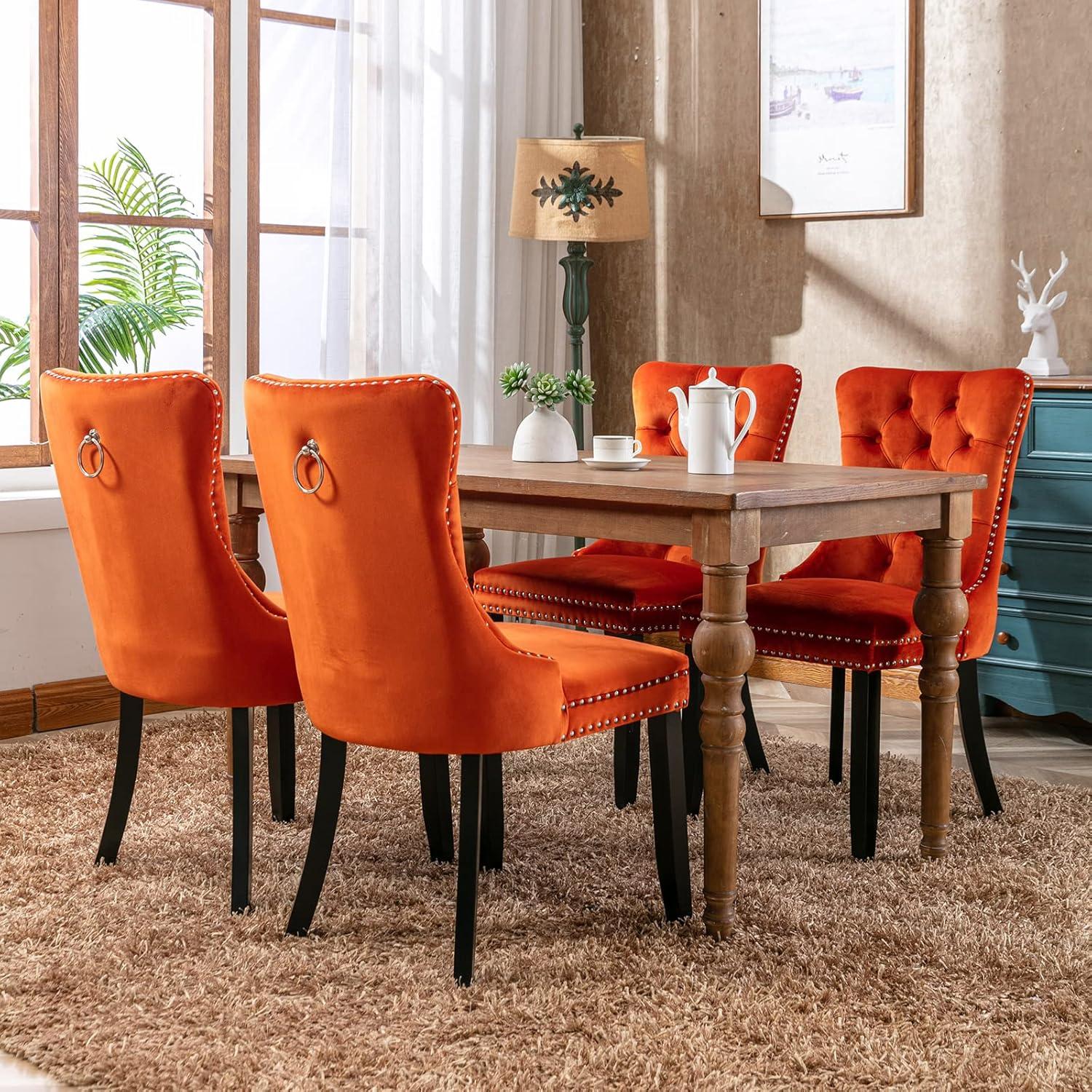 WestinTrends  Velvet Upholstered Tufted Dining Chairs (Set of 2), Orange
