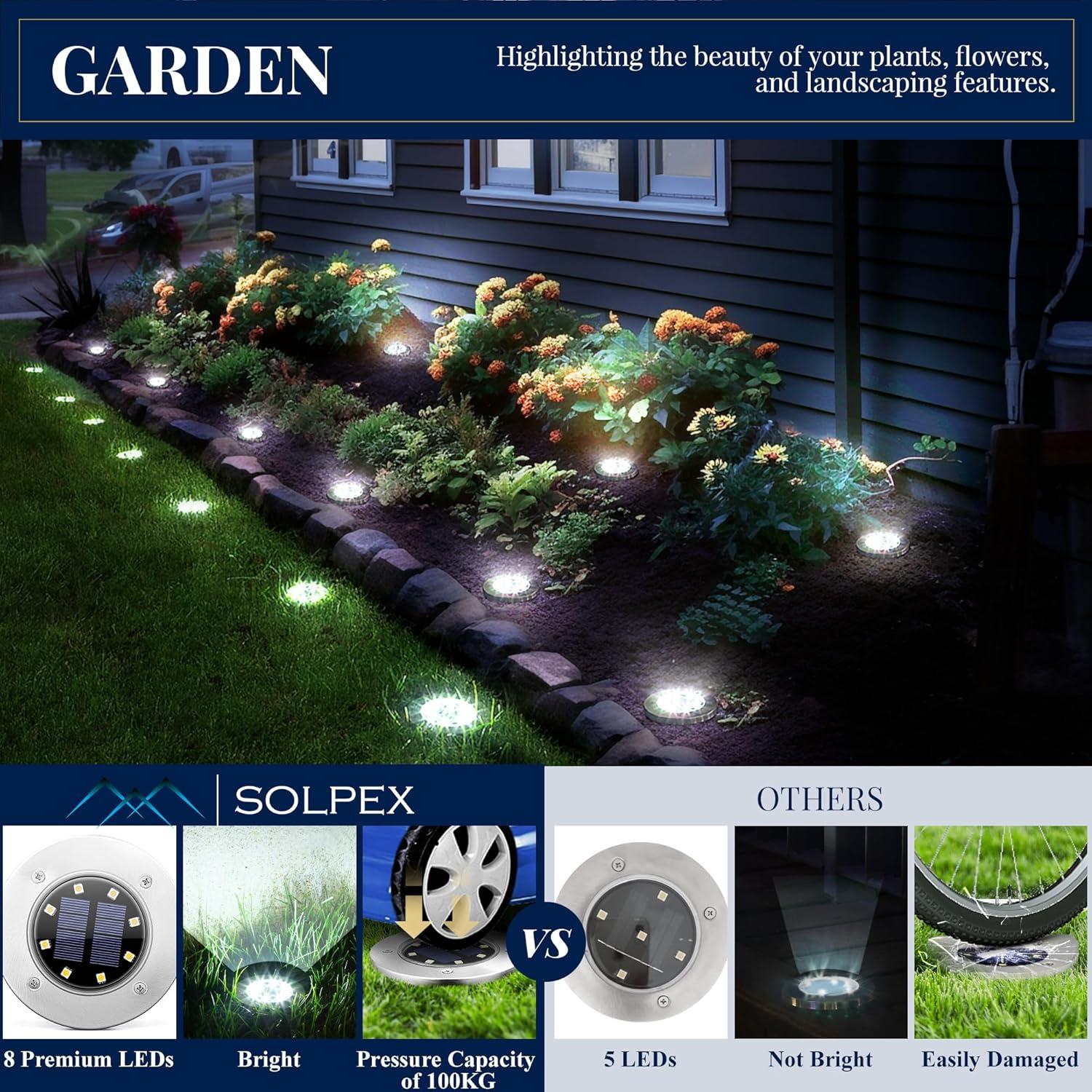 12 Pack Cool White Solar LED Pathway Lights