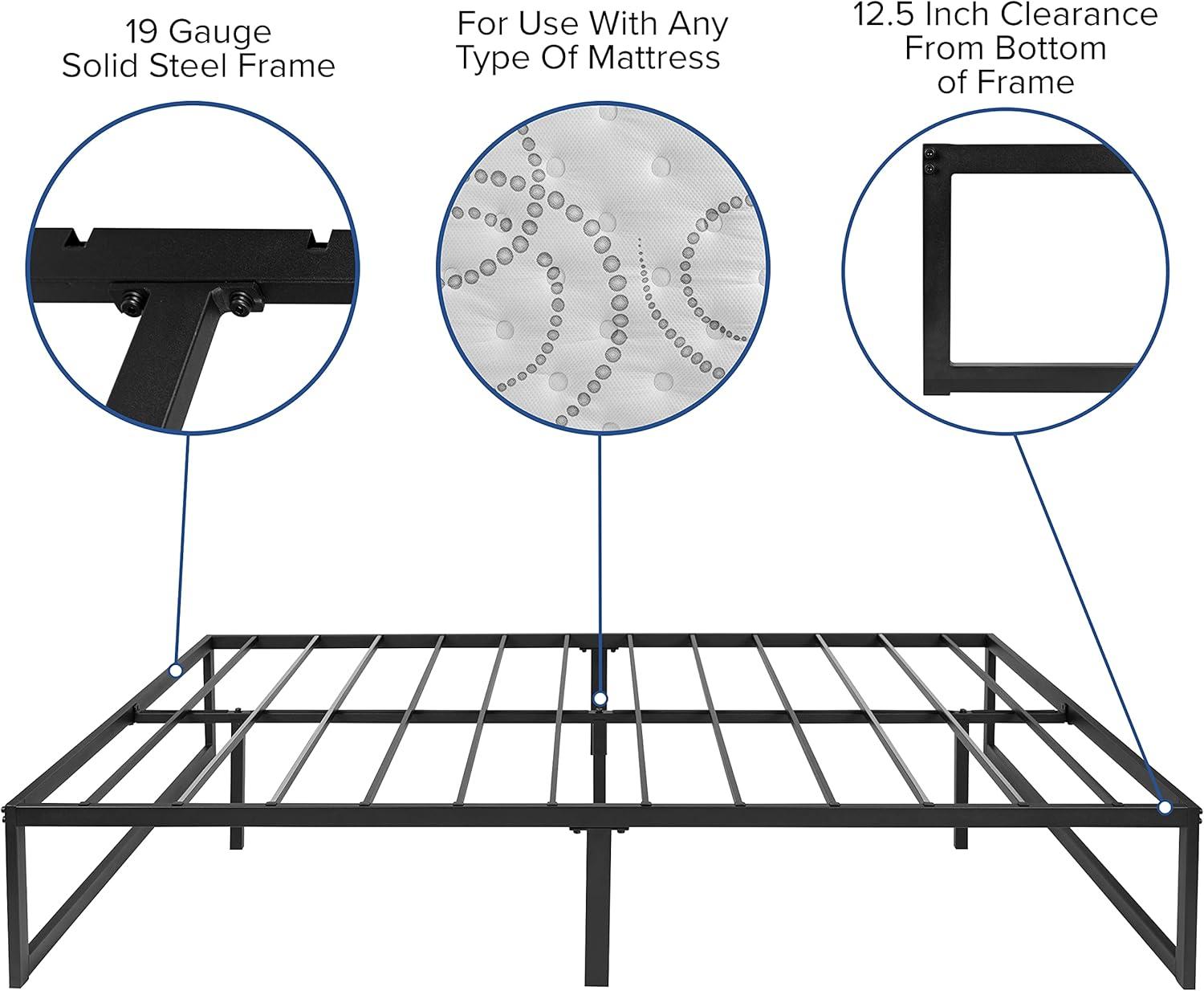 Flash Furniture 14 Inch Metal Platform Bed Frame - No Box Spring Needed with Steel Slat Support and Quick Lock Functionality