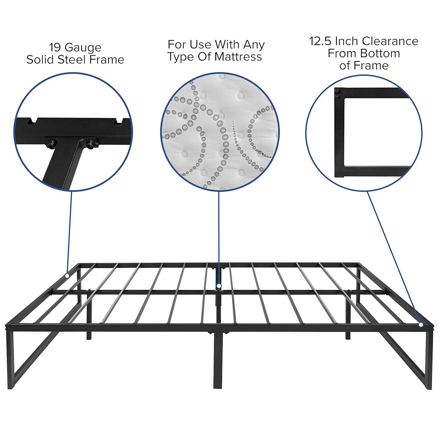 Flash Furniture 14 Inch Metal Platform Bed Frame - No Box Spring Needed with Steel Slat Support and Quick Lock Functionality (Full)