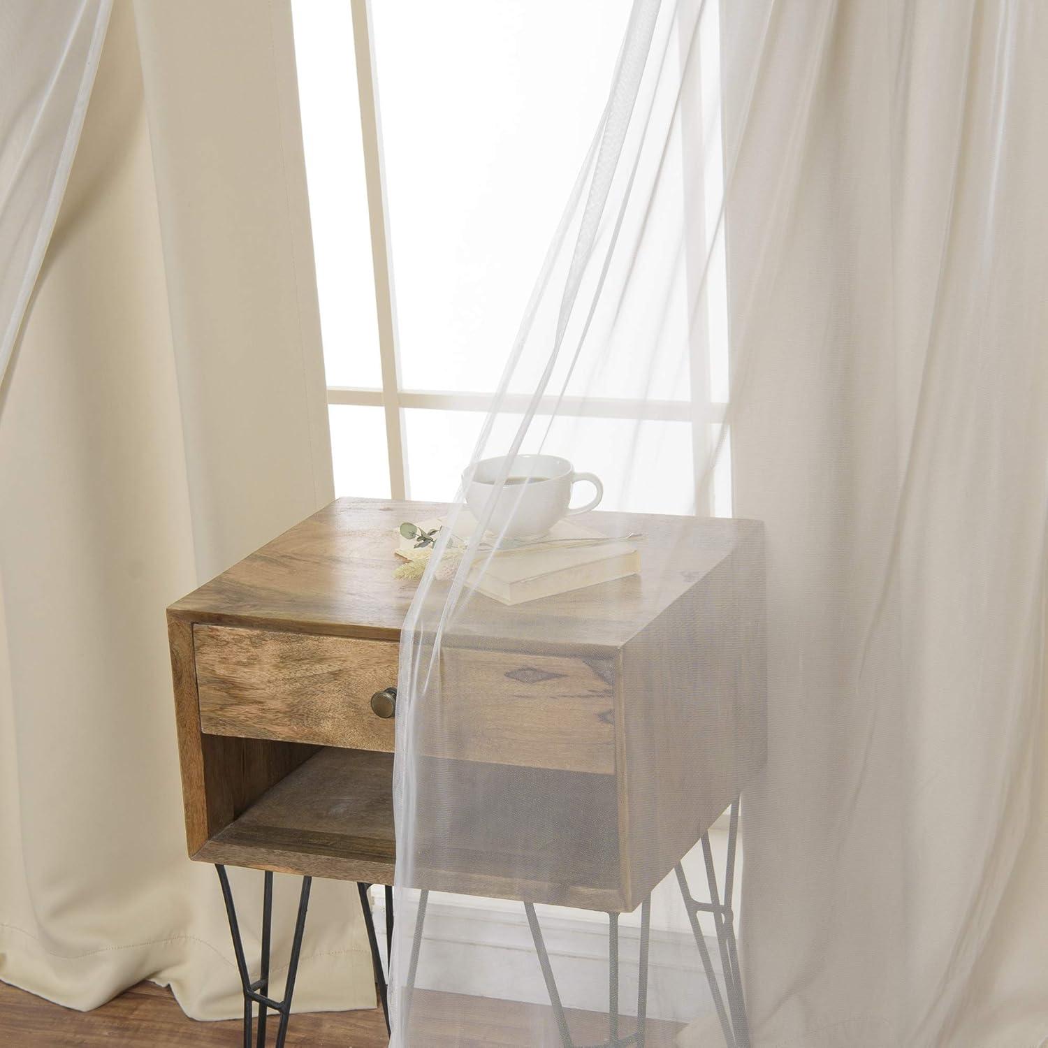 Best Home Fashion Mix & Match Tulle Sheer Lace & Blackout Curtain Set, Antique Bronze Grommet Top, Beige, 52"W X 96"L, (2 Curtains and 2 Sheer curtains)