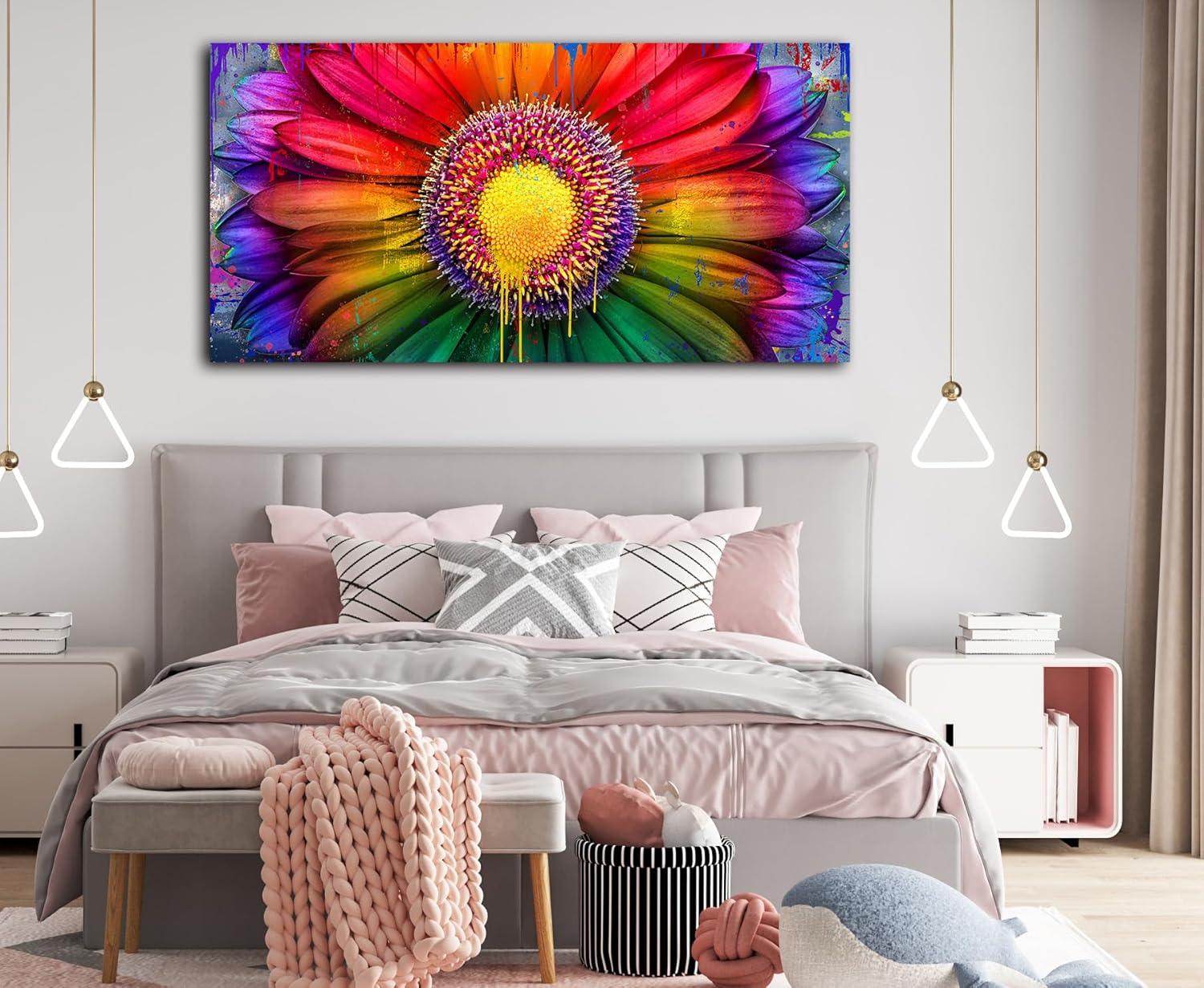 Colorful Abstract Daisy Canvas Wall Art for Nursery, 20x40 Inches