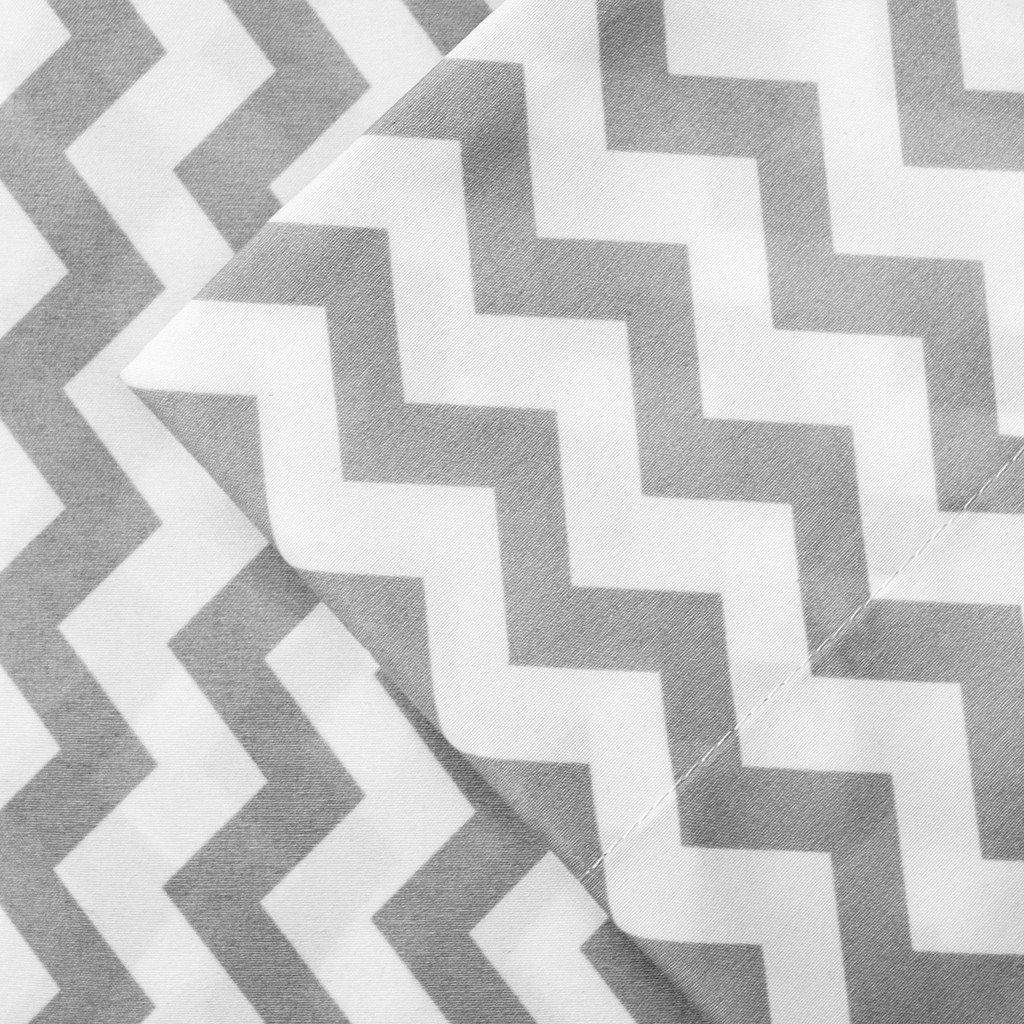 6 Piece Chevron Printed Gray Sheet Set, Deluxe Ultra Soft 1500 Series, Double Brushed Microfiber by Sweet Home Collection® - Queen