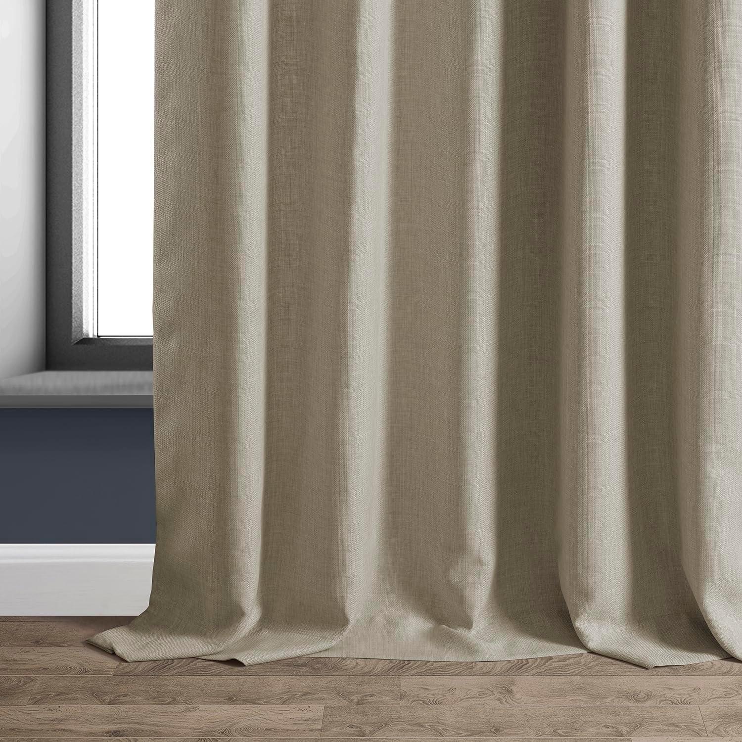 Sepia Beige Room-Darkening Faux Linen Curtains 96"