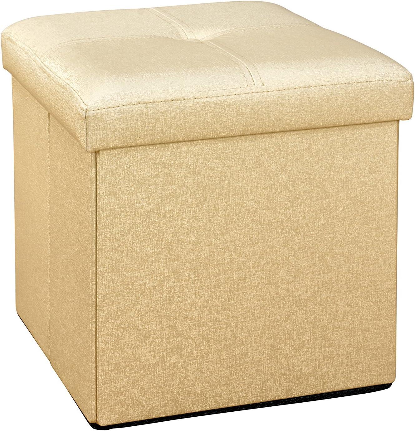 Simplify Faux Leather Folding Storage Ottoman Cube (F-0646-MET-GOLD)