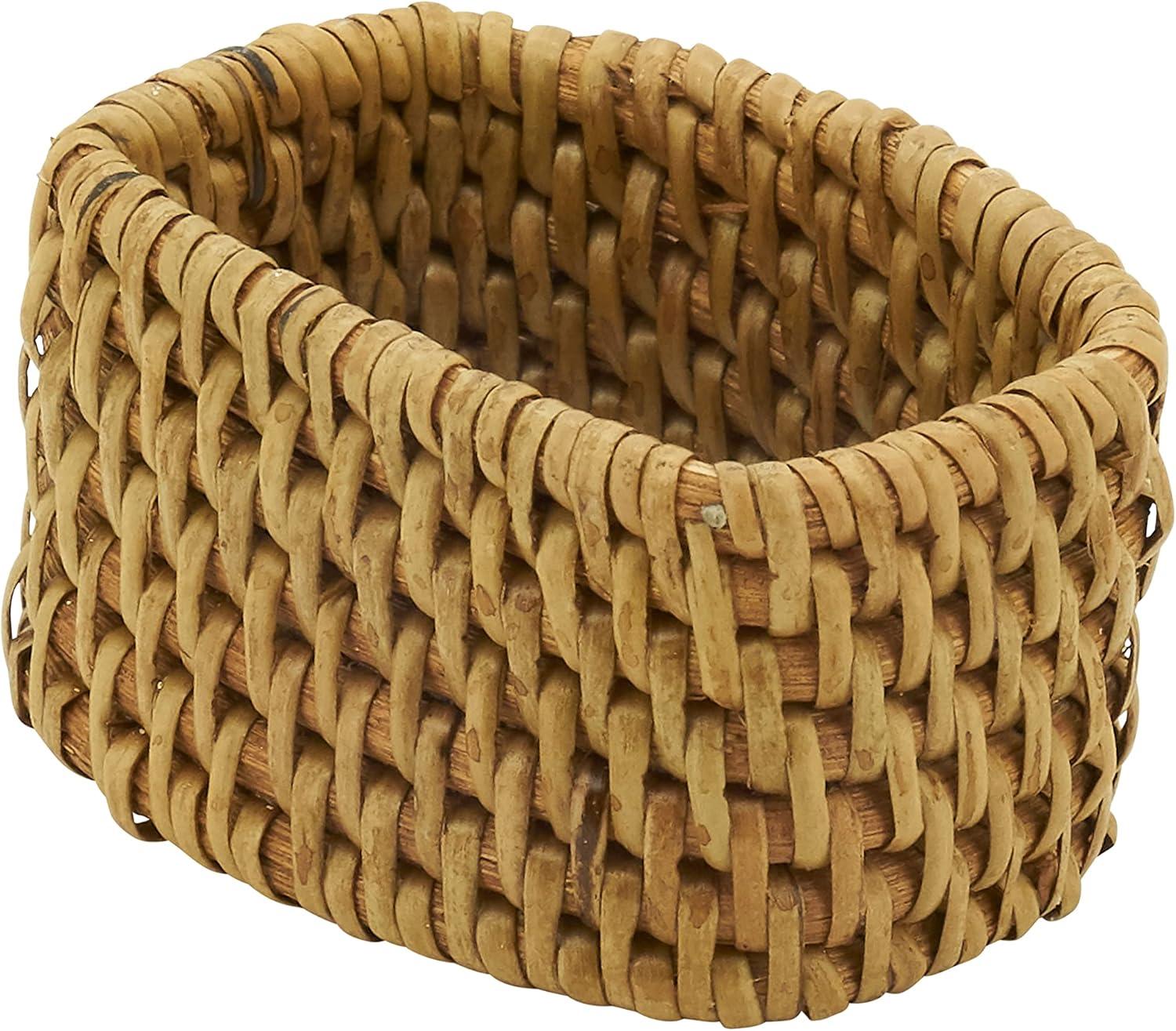 Set of 4 Caramel Woven Rattan Napkin Rings