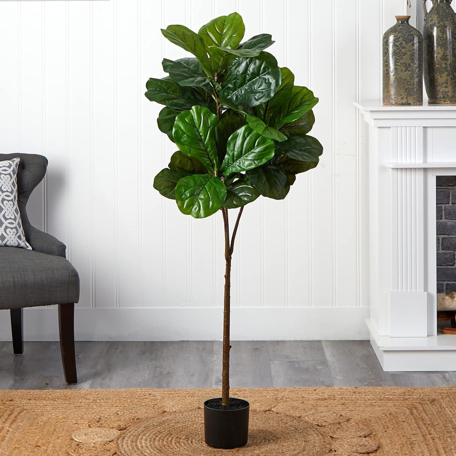 Gracie Oaks Fig 54'' Faux Fiddle Leaf Fig Tree in Stone Pot