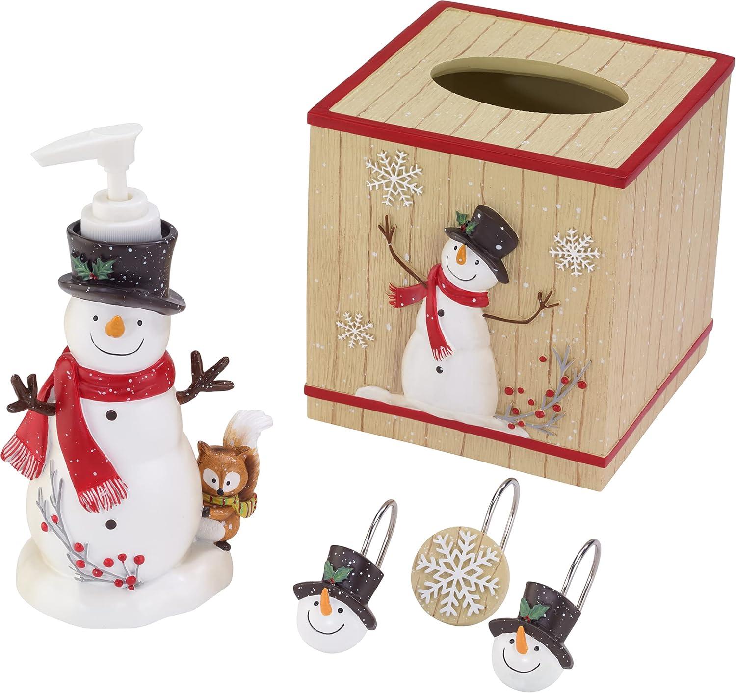 Holiday Snowman and Snowflake Resin Shower Curtain Hooks Set