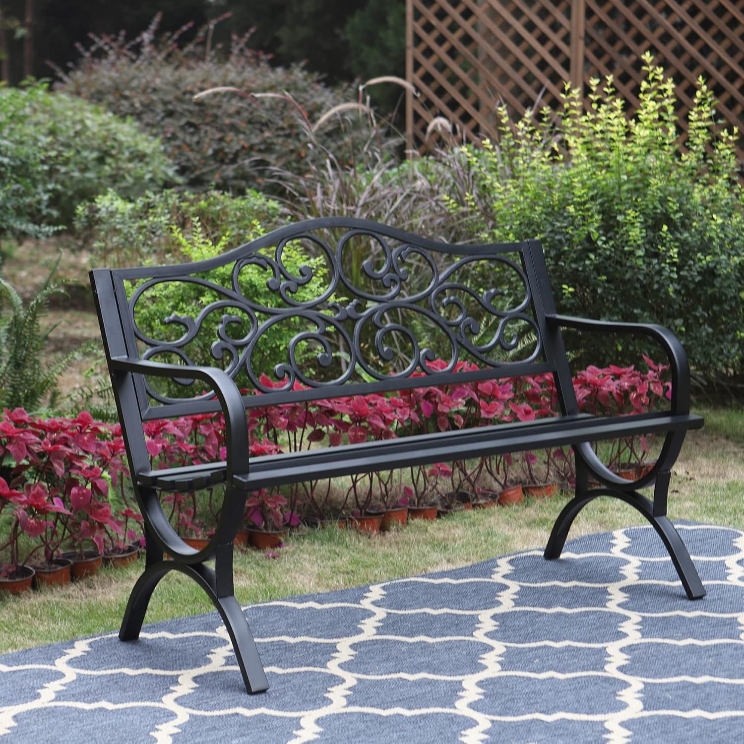 Sophia & William Outdoor Patio Metal Bench Pinkish Red