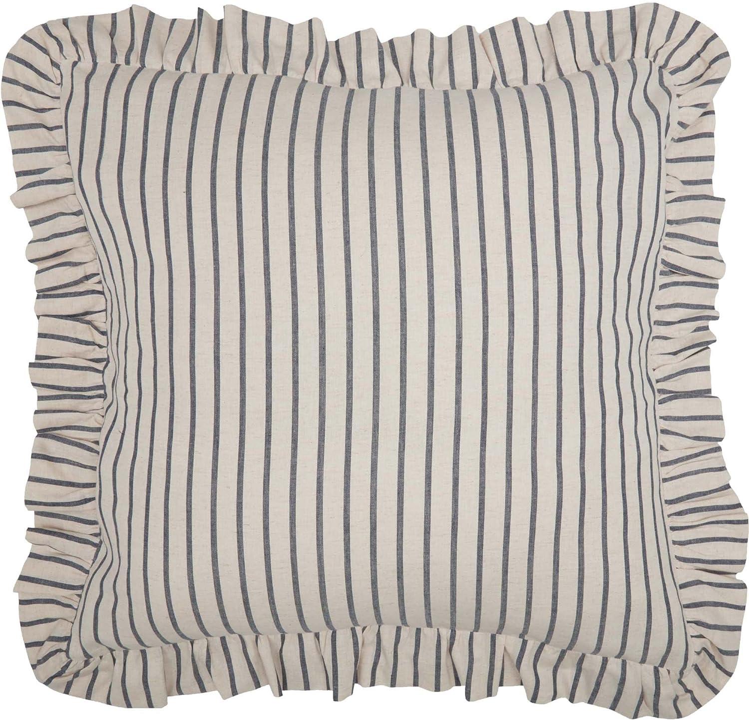 Navy and Cream Cotton Stripe Euro Sham with Ruffled Edge