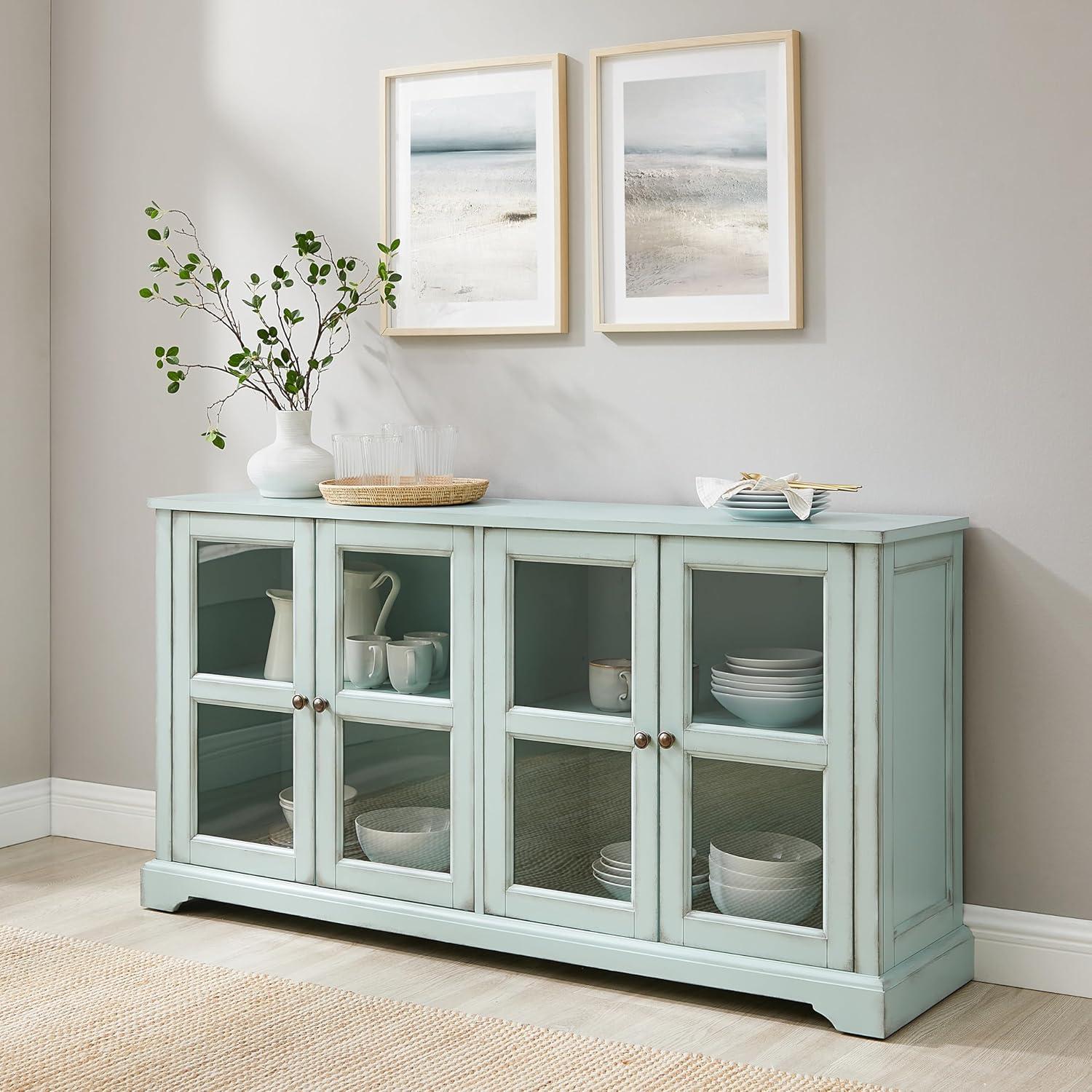 Crosley Furniture Holbrook Traditional Glass Door Sideboard Buffet Cabinet, Kitchen Storage, TV Stand