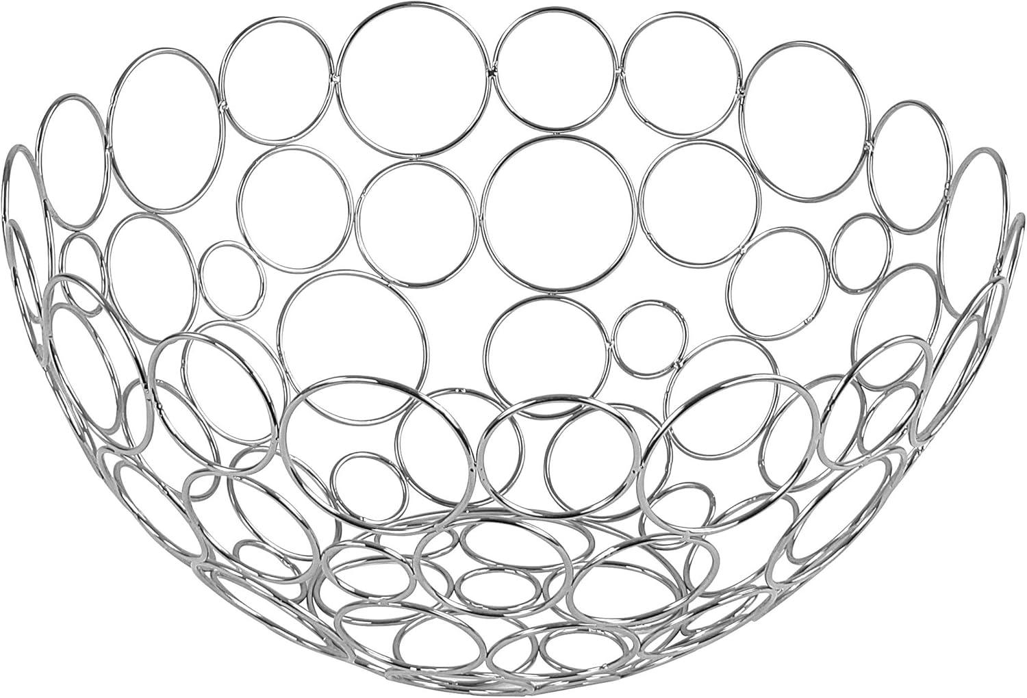 Chrome Round Metal Wire Fruit Bowl with Circular Design