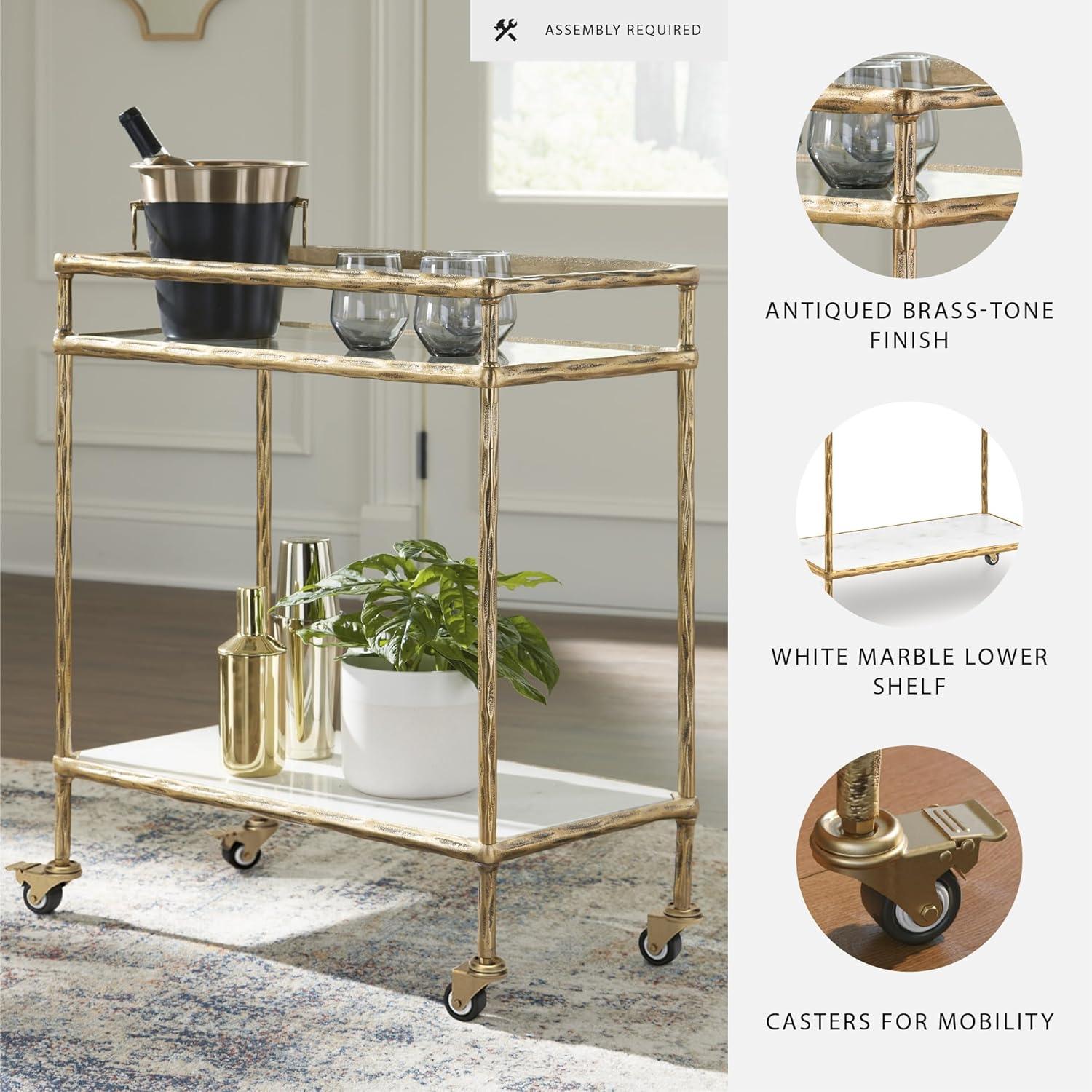 Signature Design by Ashley Kailman Bar Cart Gold Finish: Modern Mirrored Glass Beverage & Cocktail Cart with Locking Casters