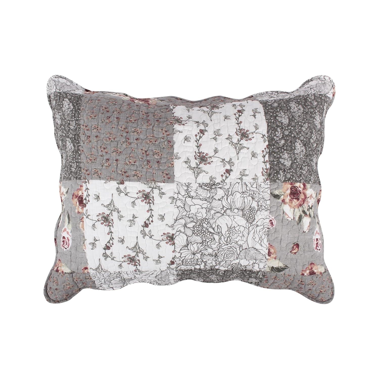 Giulia Fabulous Floral & Stencil Prints Pillow Sham 20" x 26" Gray by Barefoot Bungalow