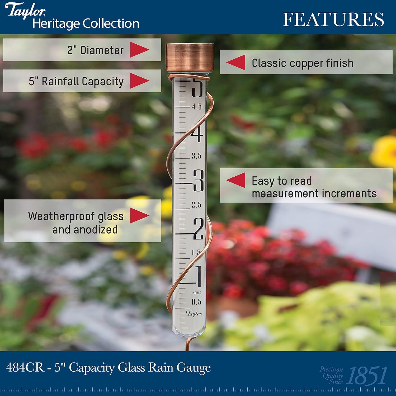 Taylor Taylor Heritage Collection Glass Rain Gauge, 5 Inch Capacity, Bronze