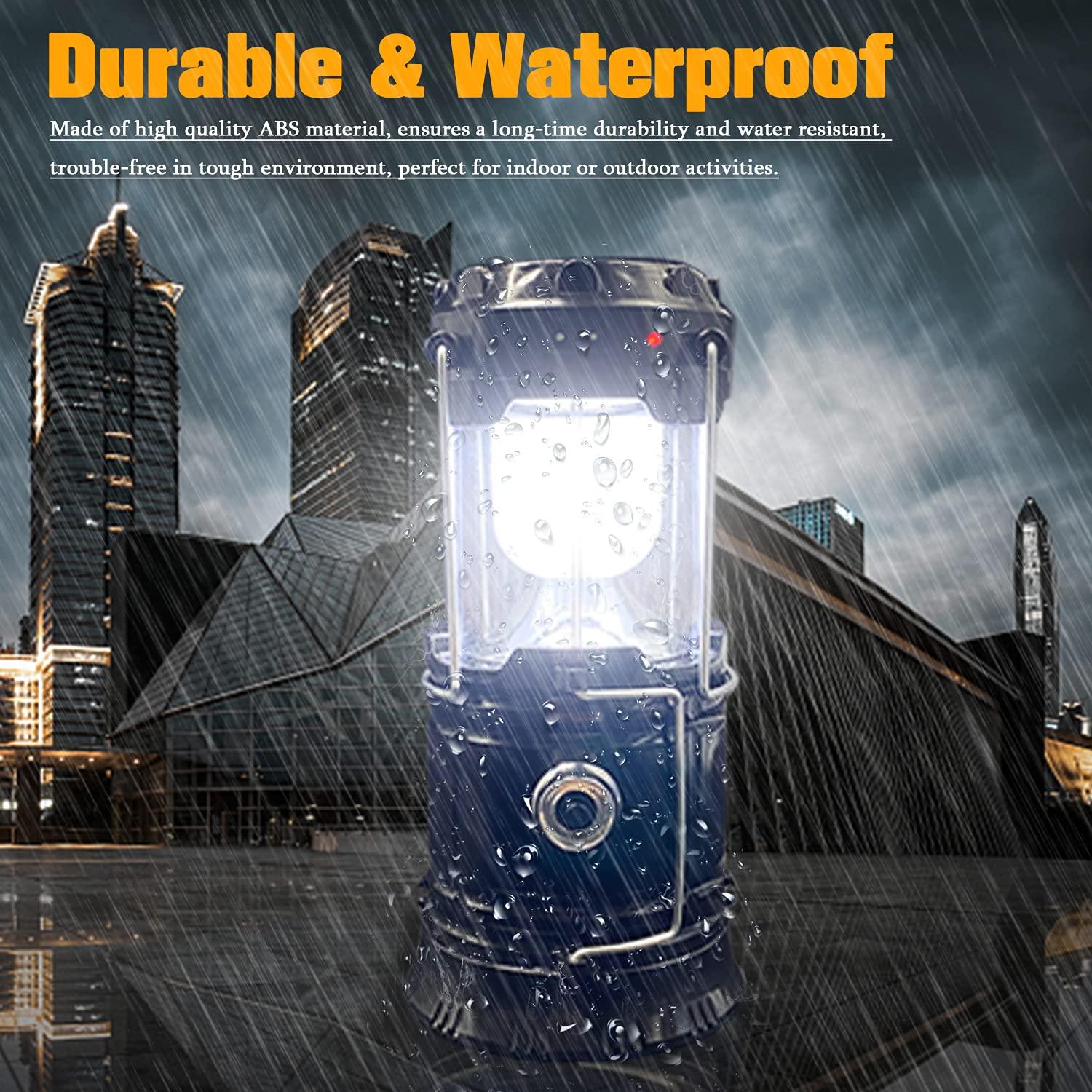 Maison Products 2-Pack Collapsible Camping Lantern Solar USB Rechargeable Portable Lightweight Waterproof LED Flashlight Survival Kits