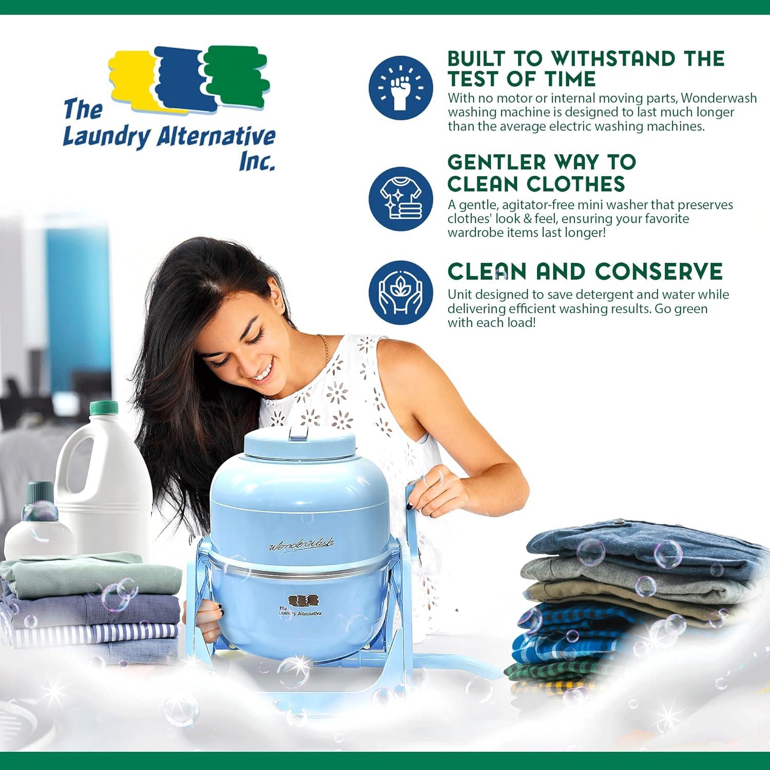 The Laundry Alternative Wonder Wash Retro Portable Mini Washing Machine, Blue