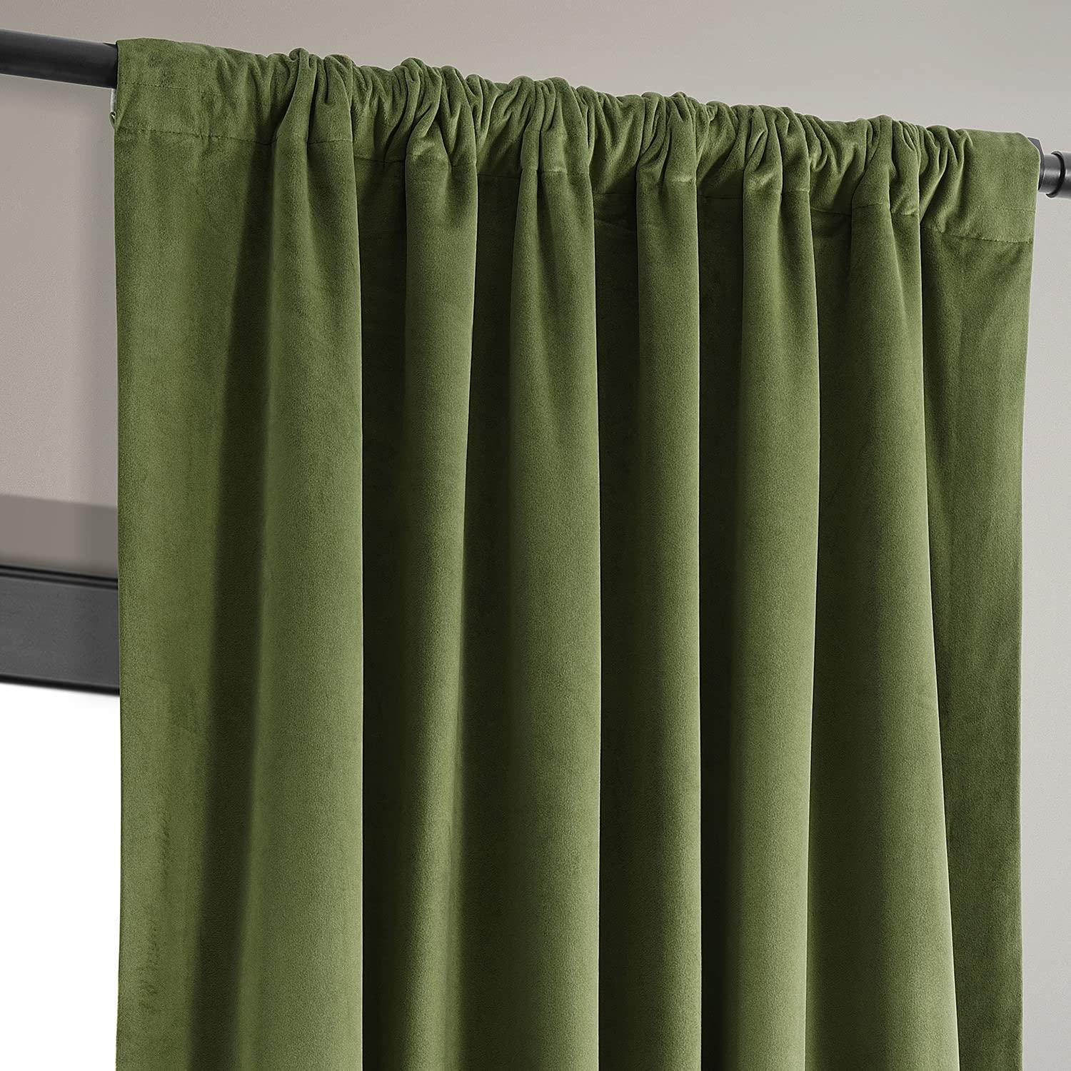 Half Price Drapes Signature Basque Green Velvet Blackout Curtains For Bedroom(1 Panel), 50WX 84L
