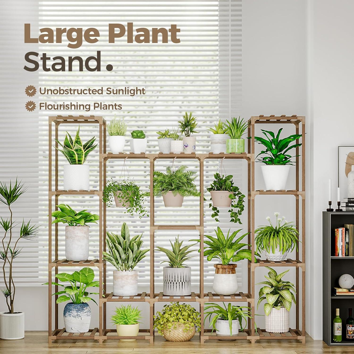 Eucalyptus Wood Tall Brown Indoor Outdoor Plant Stand