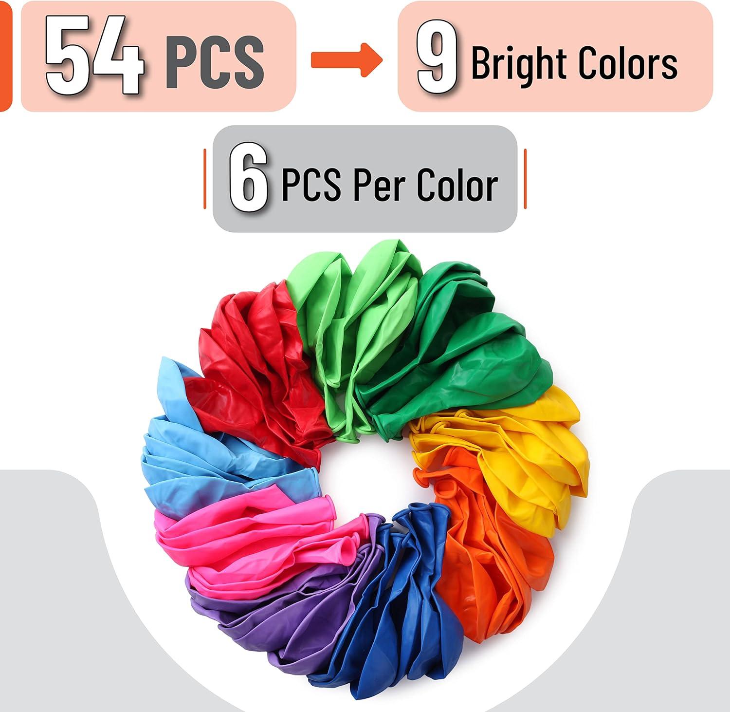 Mr. Pen- Balloons, 12 Inch, 54 Pack, Assorted Colors, Party Balloons, Rainbow Balloons, Latex Balloons, Balloons for Birthday Party