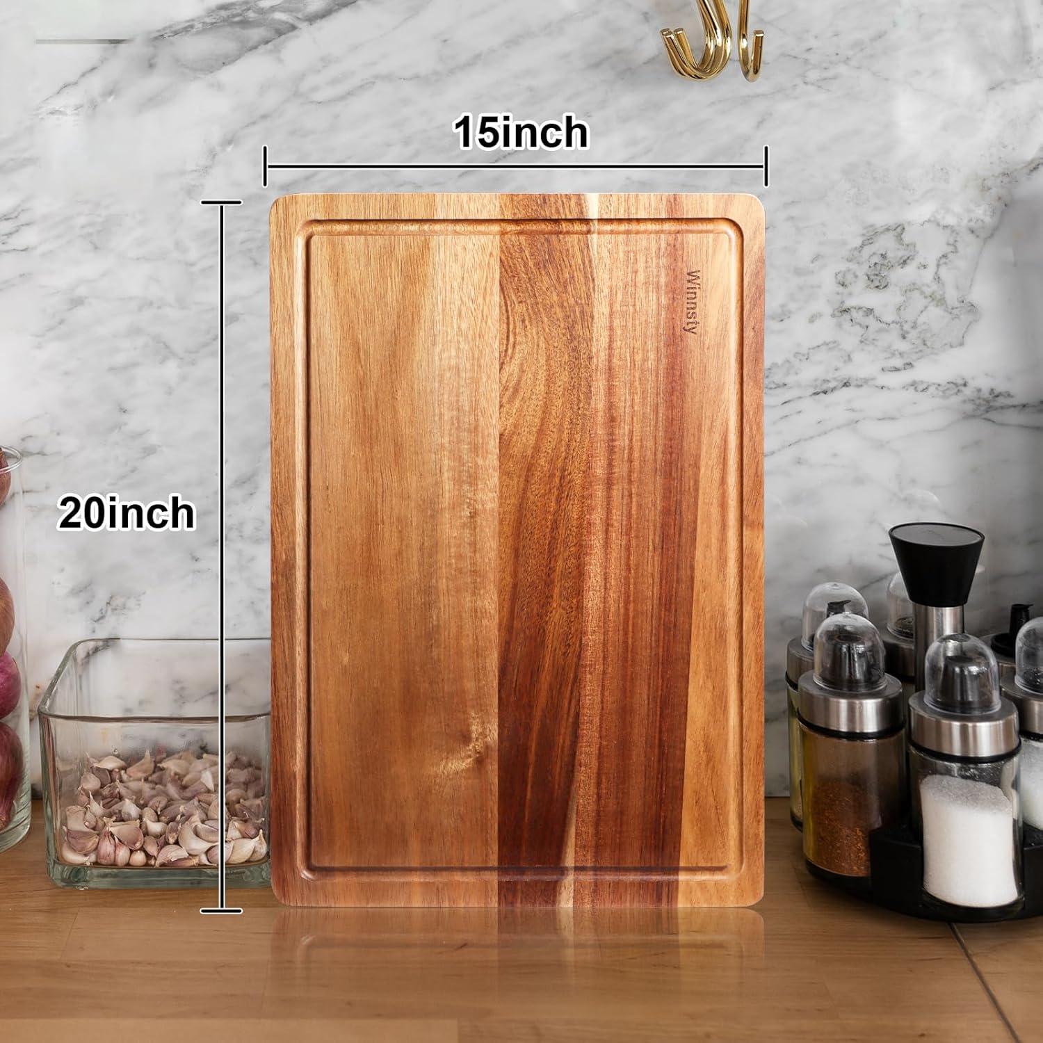 Extra Large Acacia Wood Cutting Board with Juice Groove and Handles