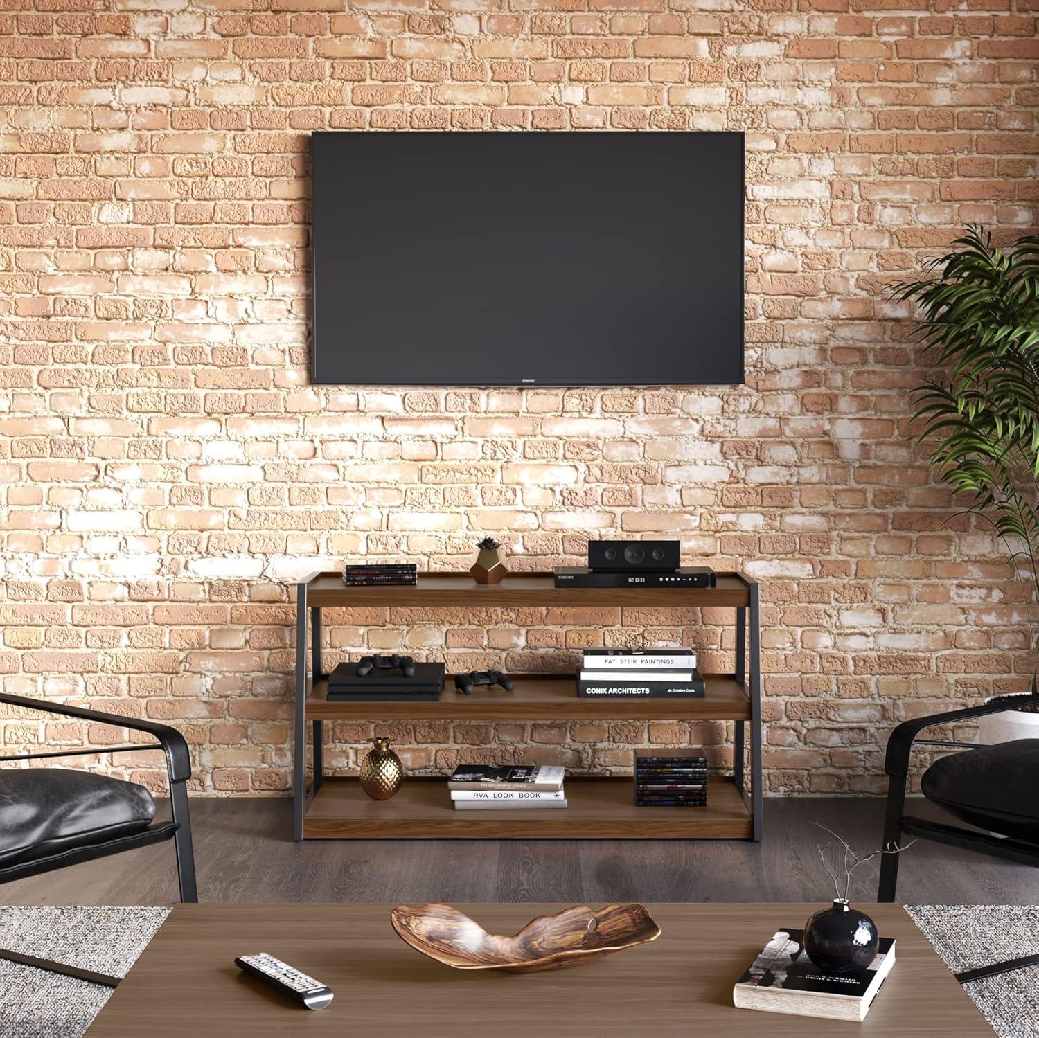 Simpli Home Sawhorse  Industrial 48 inch Wide SOLID WALNUT WOOD and Metal TV Media Stand