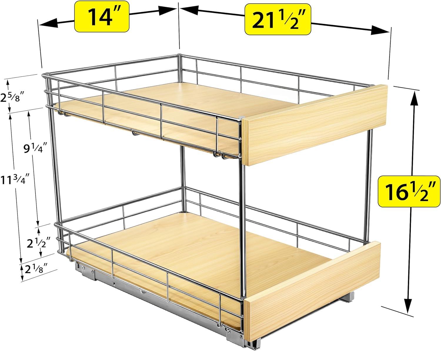 LYNK PROFESSIONAL® SELECT™ Pull Out Cabinet Organizer - Lifetime Ltd Warranty- Slide Out Drawers for Kitchen Cabinets - Sliding Pantry Shelves - Roll Out Shelf for Pots, Pans 14" x 21", Double