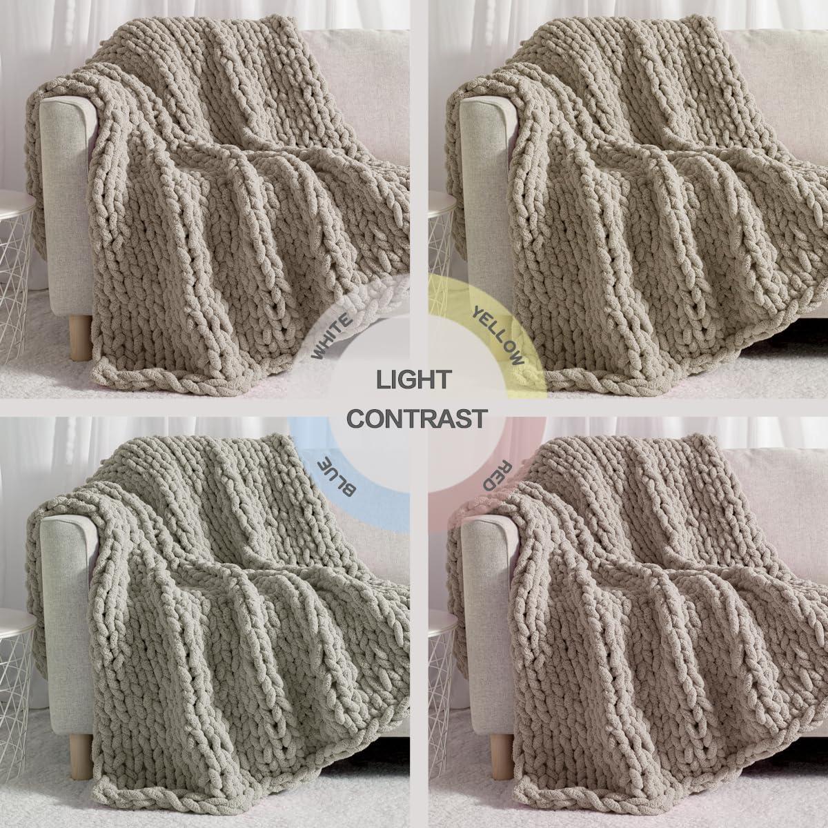 Carriediosa Chunky Knit Throw Blanket Handmade Soft Throws for Couch Sofa Bed, 50" x 60" Taupe