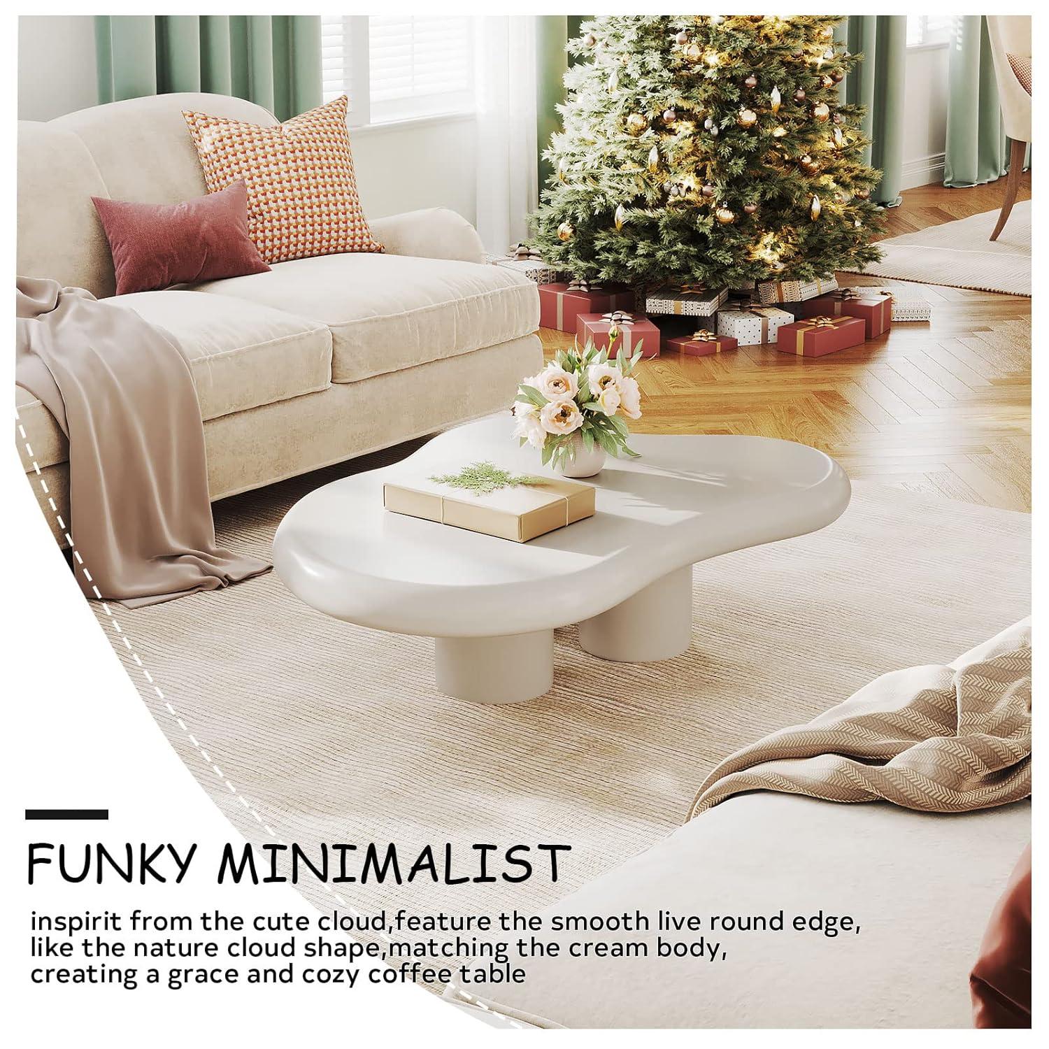 Guyii Cloud Coffee Table, Irregular Coffee Table for Living Room with 3 Legs, White 46.06 Inch