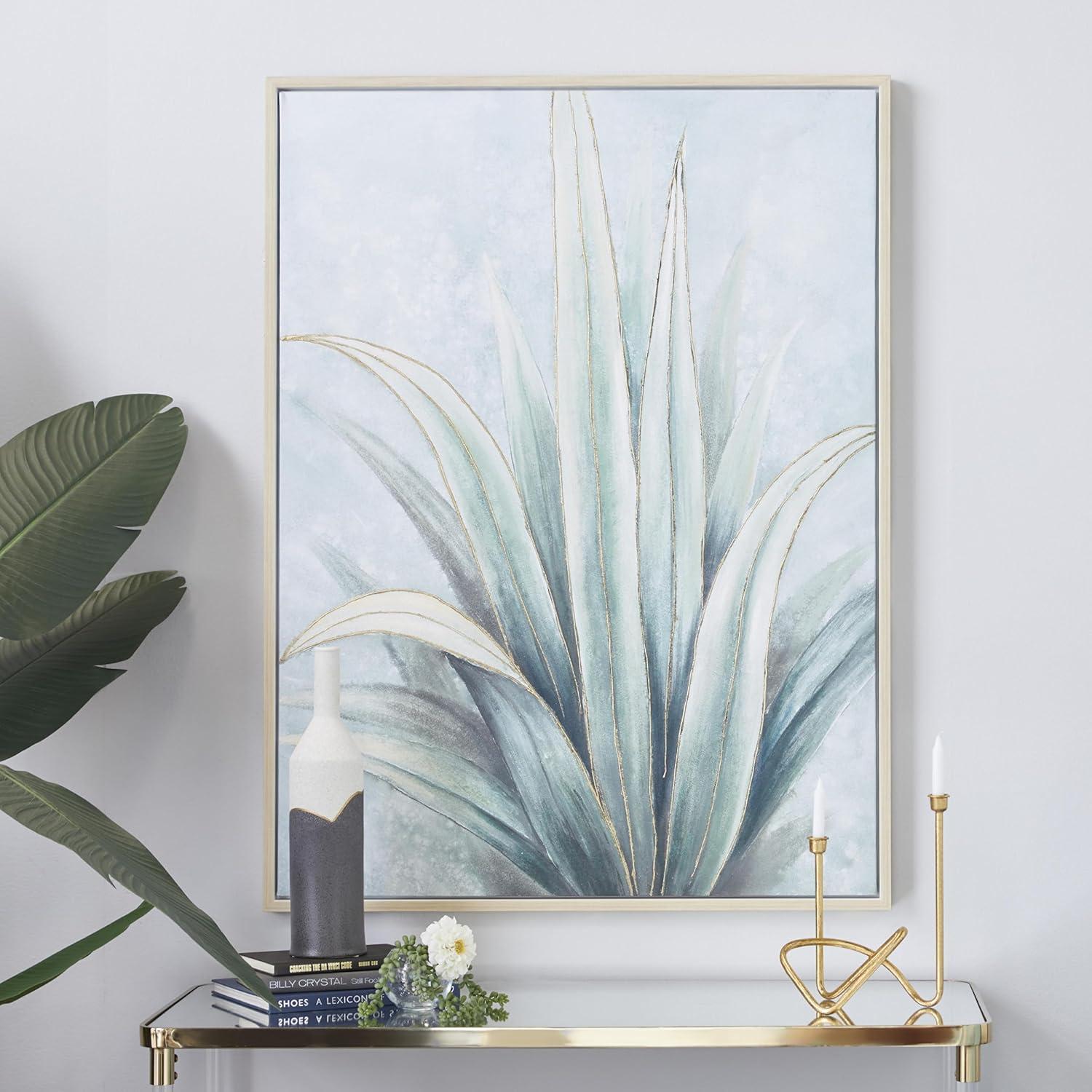 Agave-Inspired Green and Blue Acrylic Canvas Wall Art