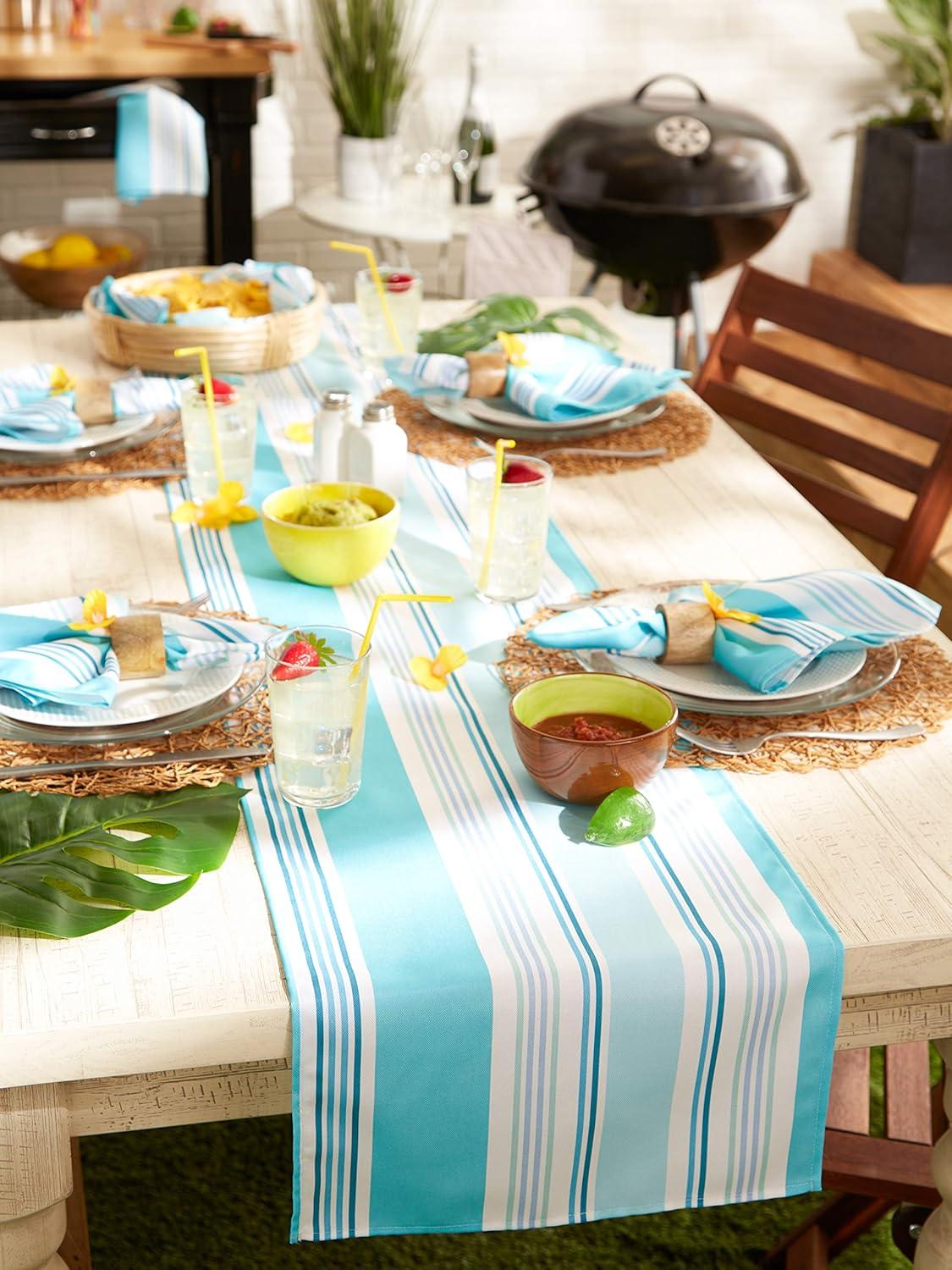 BEACH HOUSE STRIPE PRINT OUTDOOR TABLE RUNNER 14x72