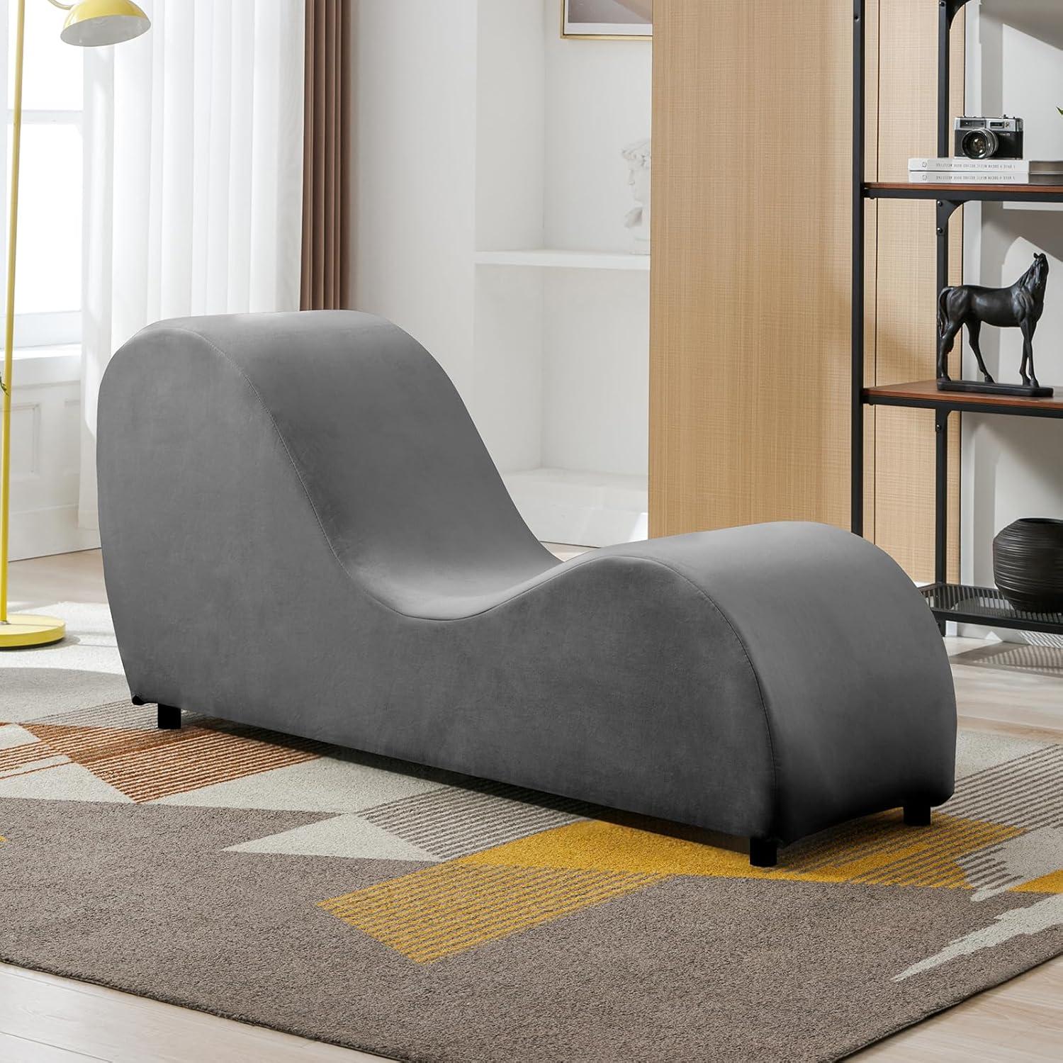 Ergonomic Dark Gray Velvet Yoga Chaise Lounge