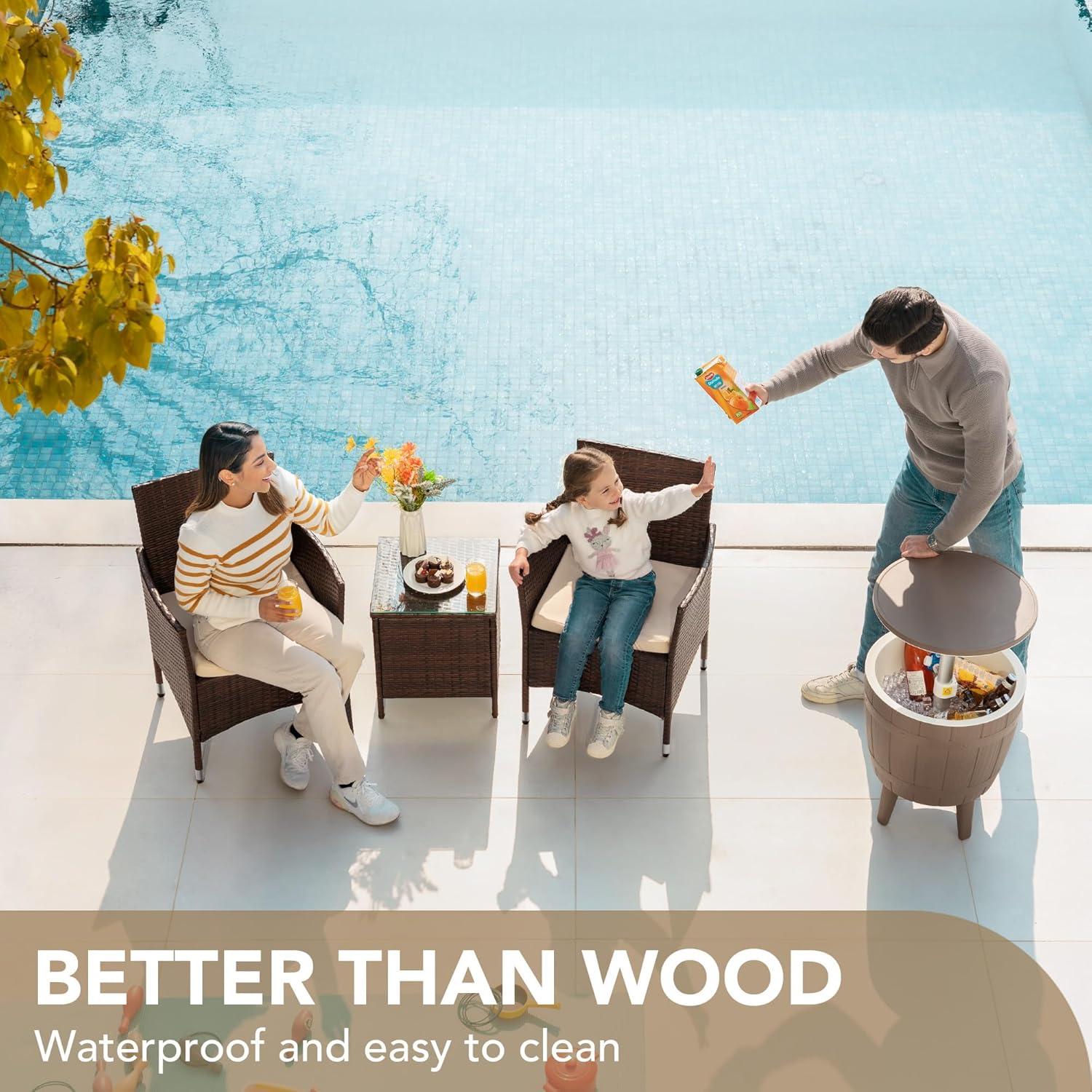 Brown and Beige 3-Piece Rattan Patio Furniture Set