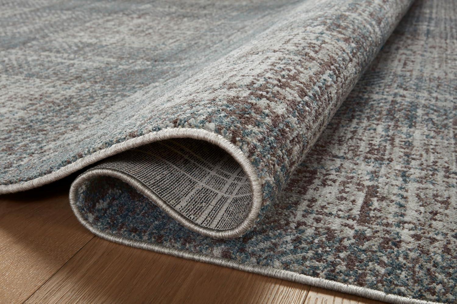 Denim and Charcoal Plaid Wool Synthetic Flat Woven Rug