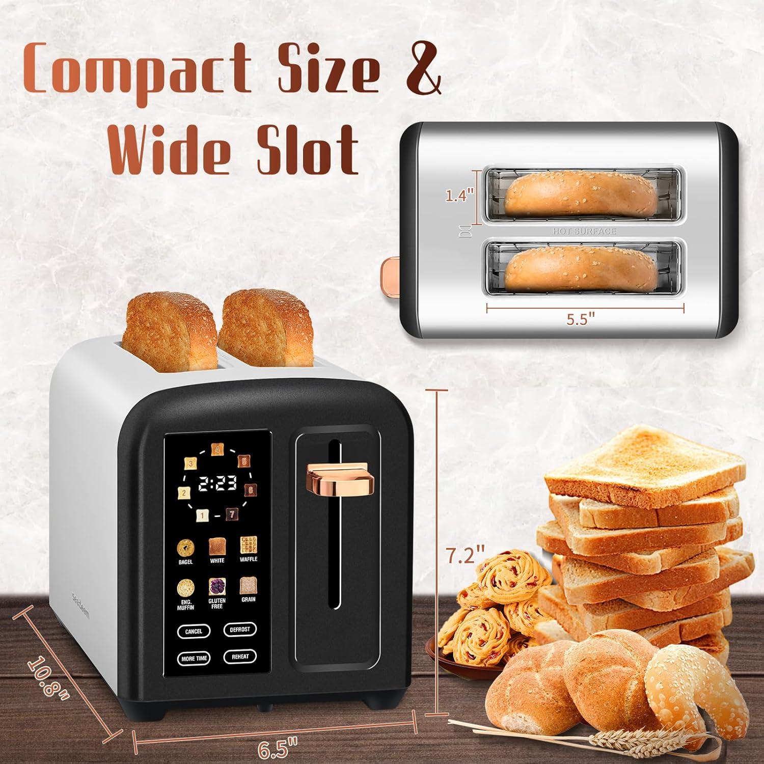 SEEDEEM Toaster 2 Slice with Touch Screen, Faster Heating Speed, 7 Shade Setting, 6 Bread Type, 1.5”Wide Slots Toaster, Removable Crumb Tray, 1350W, Dark Cherry