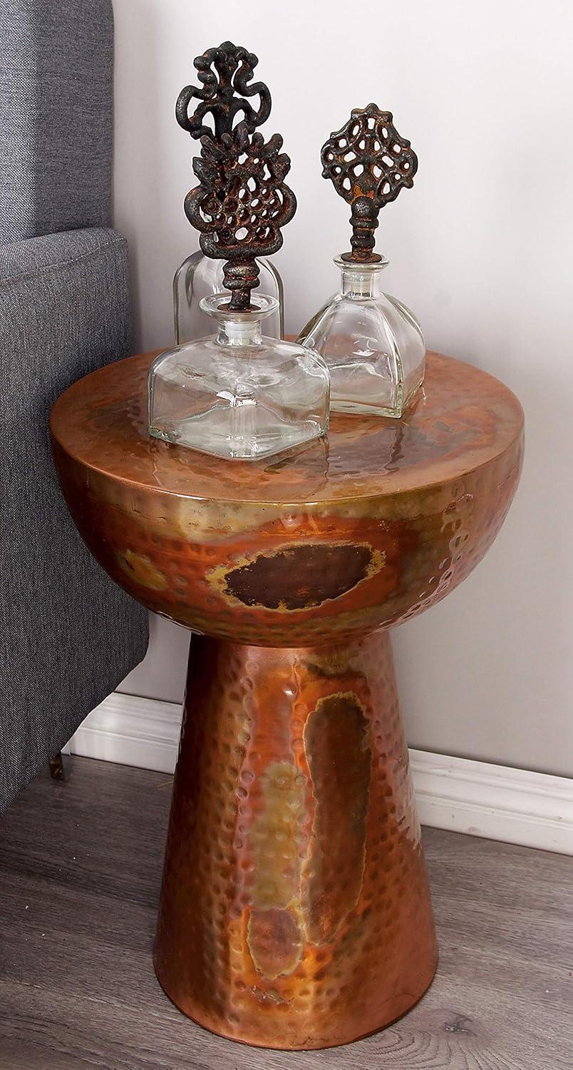 Vintage-Inspired Copper Metal Round Accent Stool - 22.5" x 15.4"